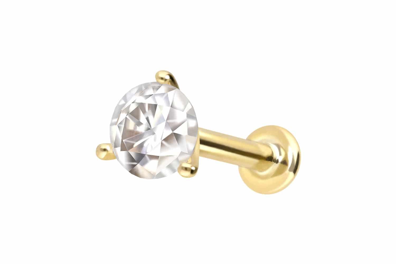 PIERCINGLINE Piercing-Set 14 Karat Gold Labret mit Innengewinde MOISSANIT (Labrets, 1-tlg)