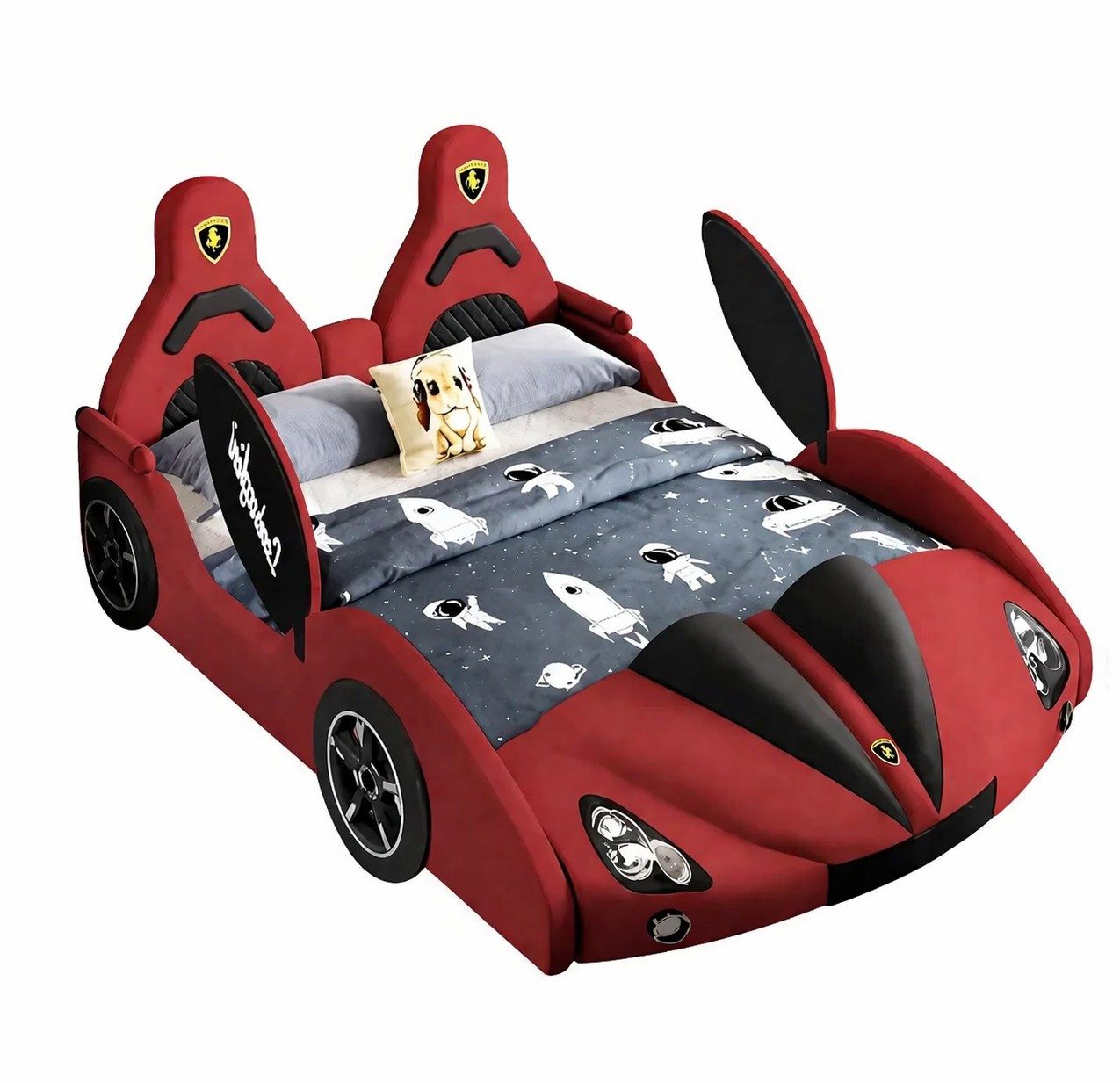 Xlmoebel Autobett Rotes Autobett für Kinder mit LED und Bluetooth-Funktion, Made in Europa