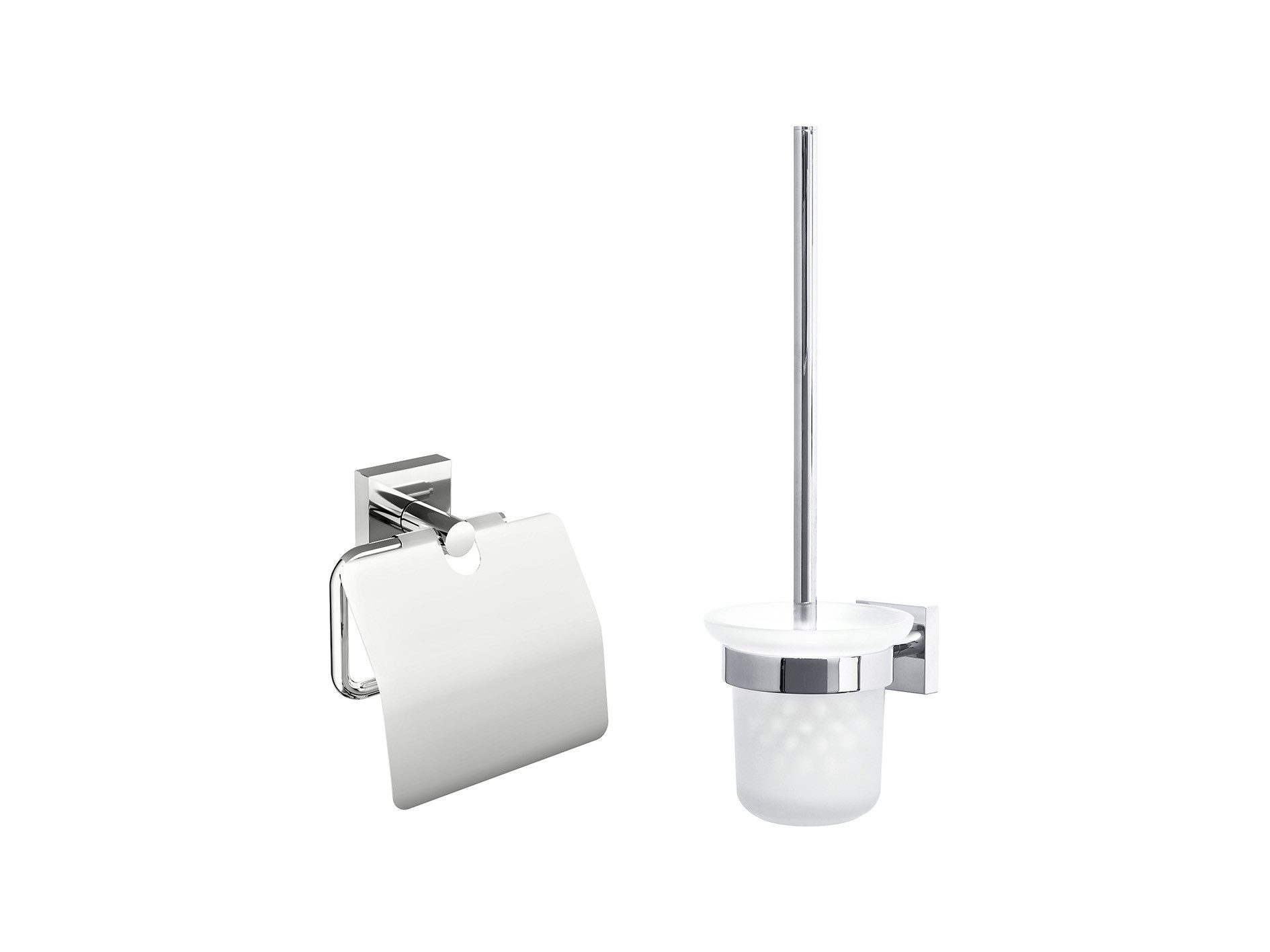 tesa Badaccessoire-Set EKKRO Toilettenbürsten Set ohne Bohren, Spar-Set, 2 tlg., selbstklebend - chrom - silber glänzend