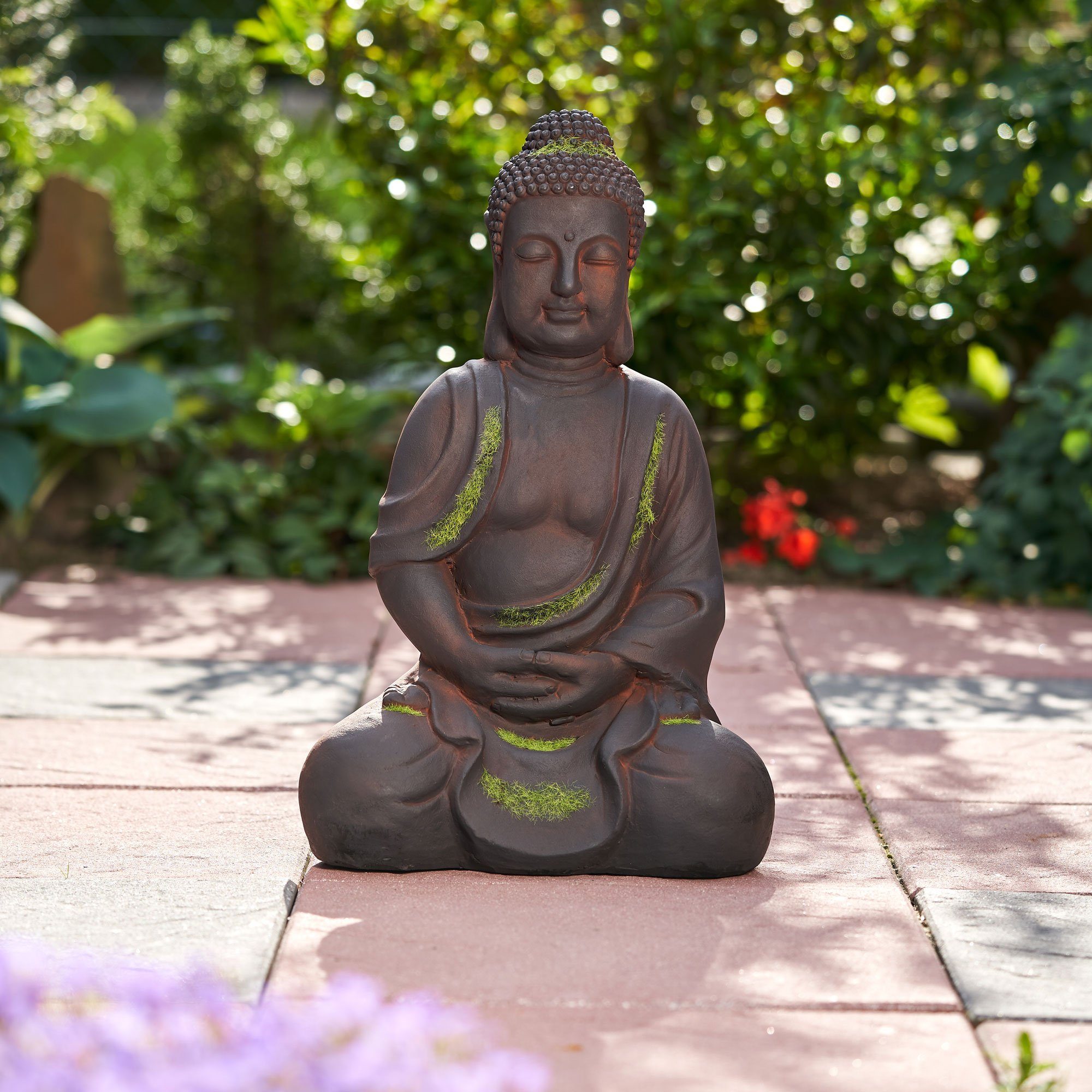 NEUSTEIN Buddhafigur XXL Antiker Buddha 50cm braun / grün Garten Deko Figur Skulptur