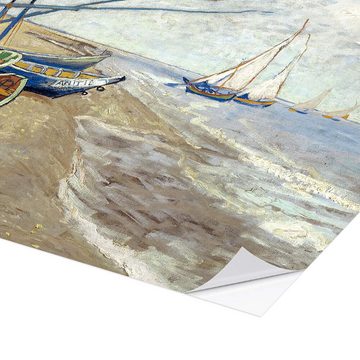 Posterlounge Wandfolie Vincent van Gogh, Fischerboote am Strand von Les Saintes-Marie-de-la-Mer, Wohnzimmer Maritim Malerei