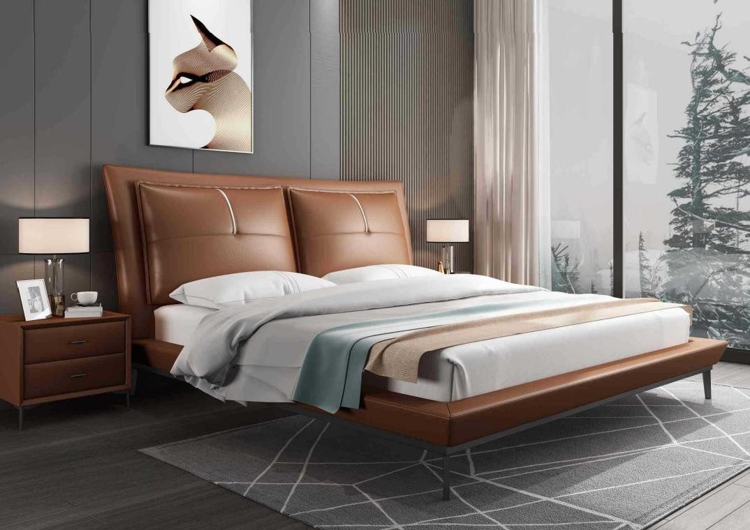 JVmoebel Polsterbett Schlafzimmer Betten Hotel Polster Leder Italienische Möbel Braun, Made in Europa