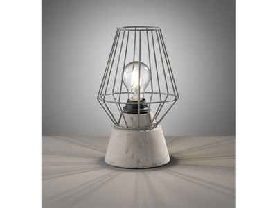 FHL easy! LED Tischleuchte, ausgefallene Industrial Gitterlampe Beton-Optik Grau – kleine Vintage Design-Lampe für die Fensterbank & Flurbeleuchtung