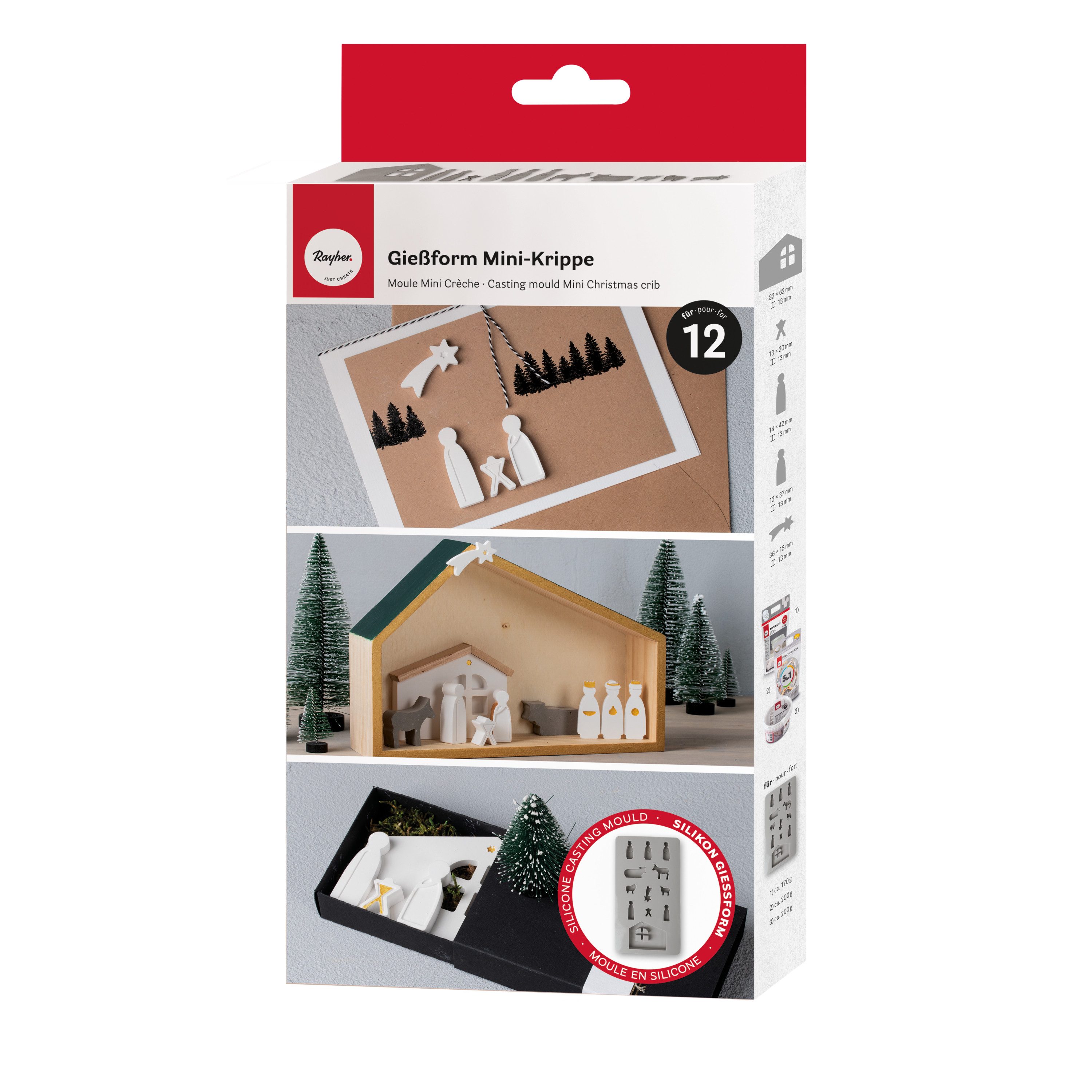 Rayher Modellierwerkzeug Mini Krippe, L 26 x B 14,5 x H 1 cm, Füllmenge 110 ml, Motivgröße 6,3-15,0 cm