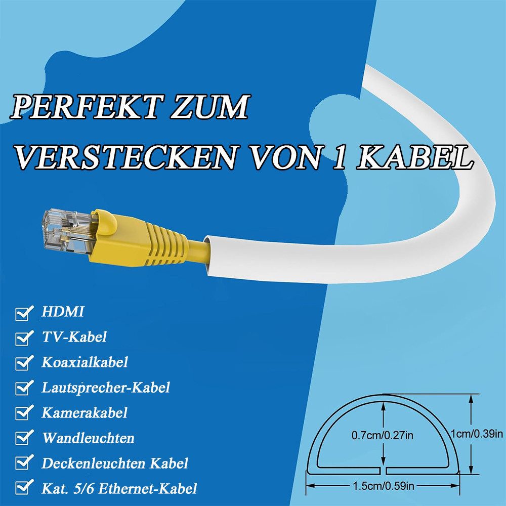 TUWENA Kabelkanal 3m Kabelkanal selbstklebend, Flexibler Kabelabdeckung, Cable Hider, für Haus Büro Lager Konzert und Verhinderung von Stolperfallen