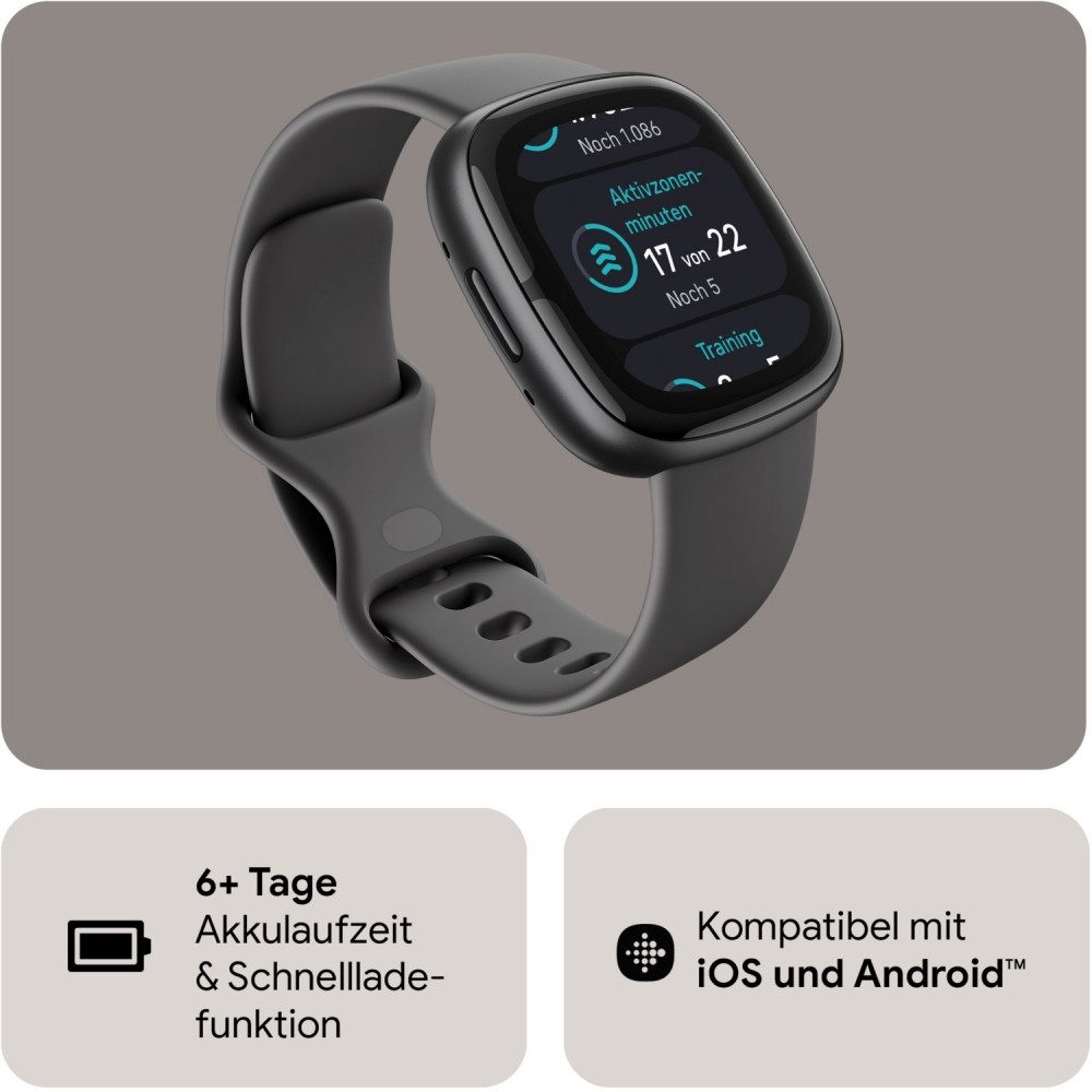 fitbit Fitbit Sense 2 Smartwatch Schattengrau Graphit Smartwatch (iOS - Apple), Fitbit Sense, Fitness Tracker