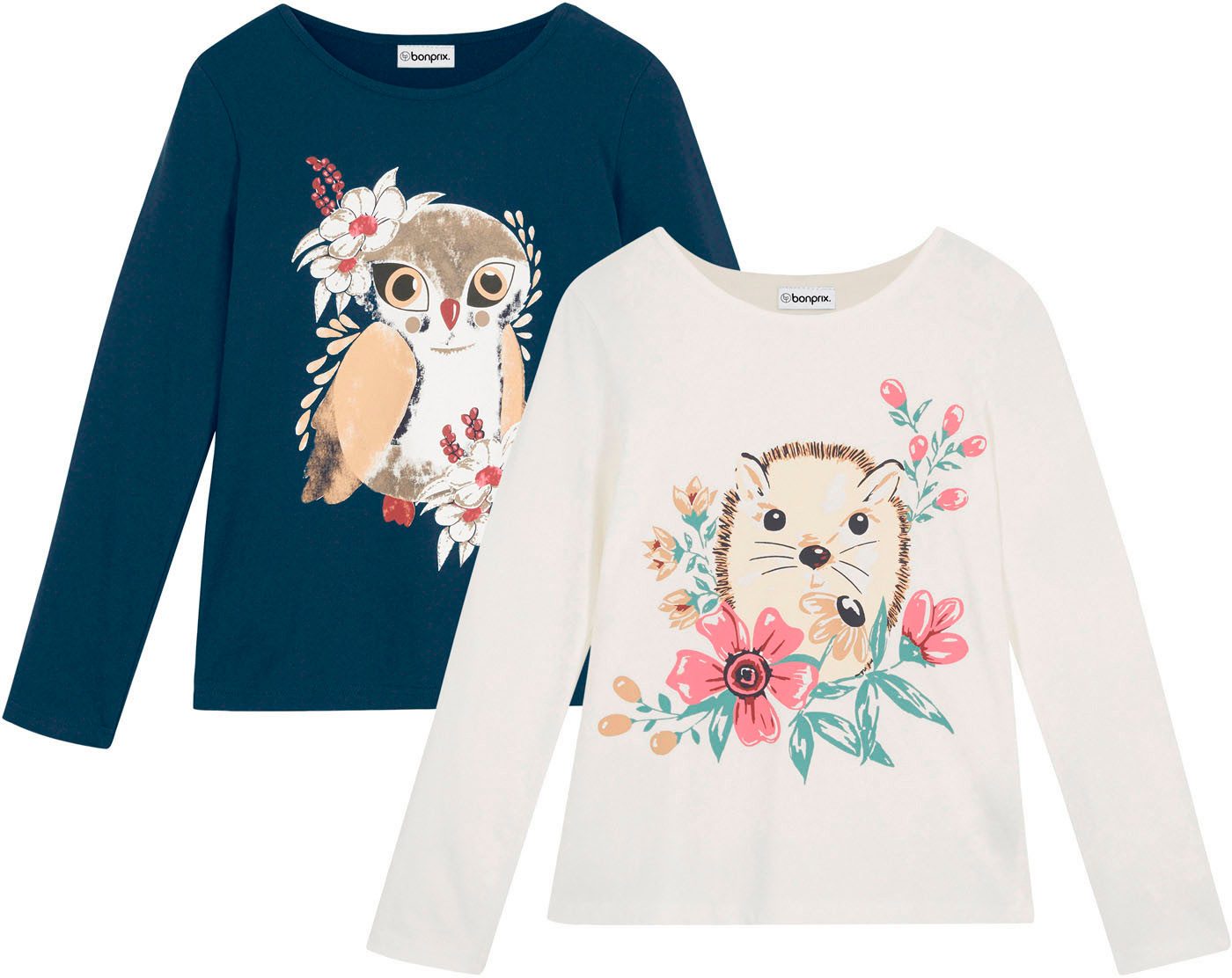 bonprix Langarmshirt (Packung, 2-tlg) Regular Fit, mit Print, aus Baumwolle, im 2er-Pack