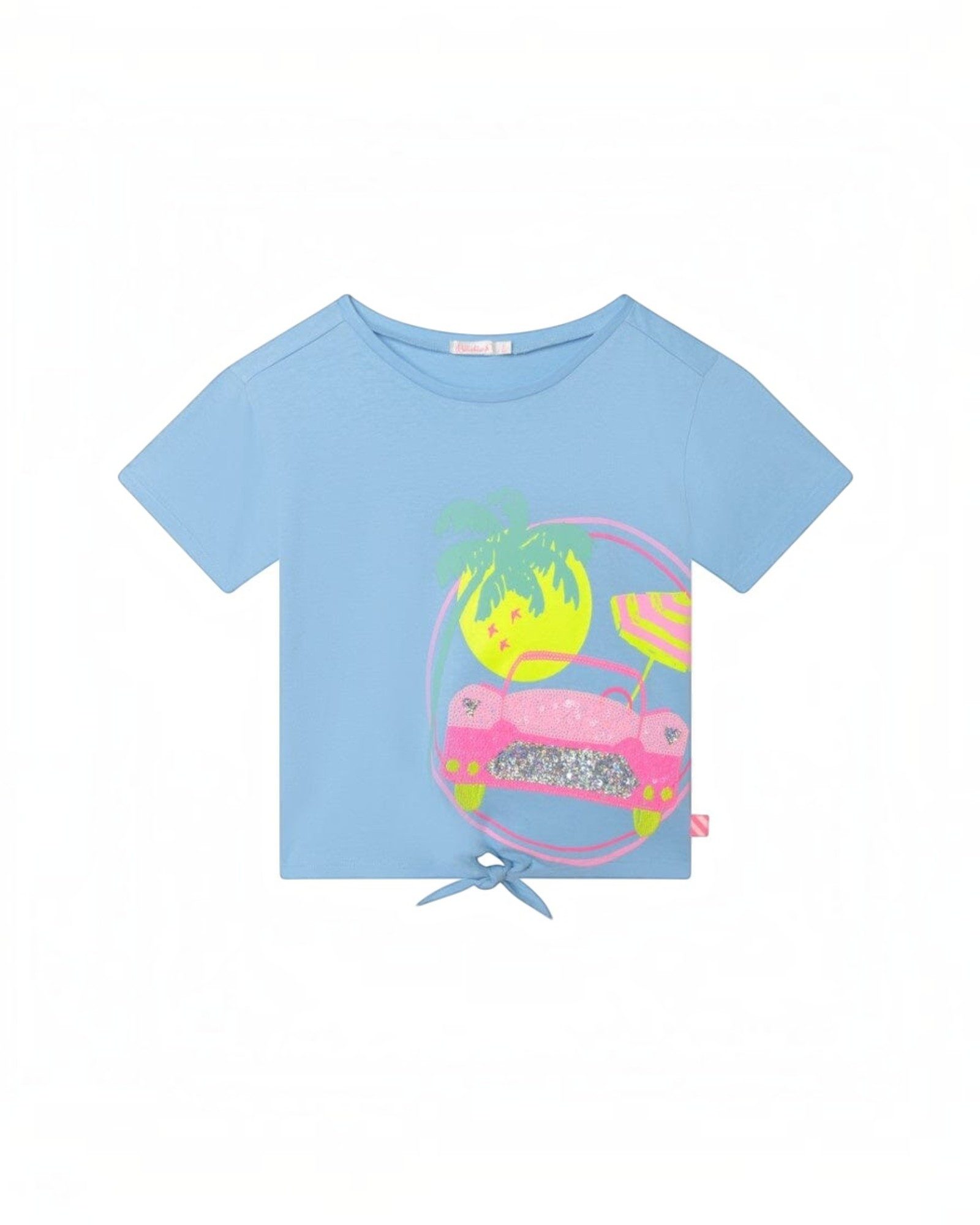 Billieblush T-Shirt Billieblush Shirt hellblau Strandmotiv Palme Auto Sonnenschirm Paillet