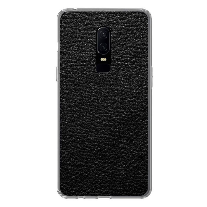 MuchoWow Handyhülle Leder - Lederoptik - Schwarz - Grau Phone Case Handyhülle OnePlus 6 Silikon Schutzhülle