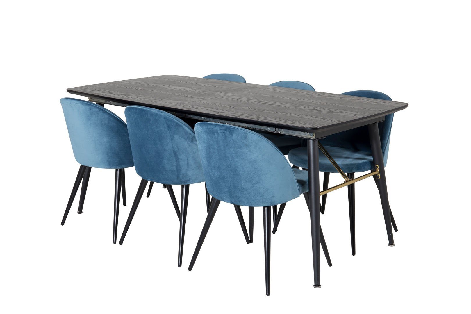 (7-tlg) Essgruppe ausziehbarer Esstisch ebuy24 Gold schwarz;blau;schwarz Tisch Essgruppe Lä,