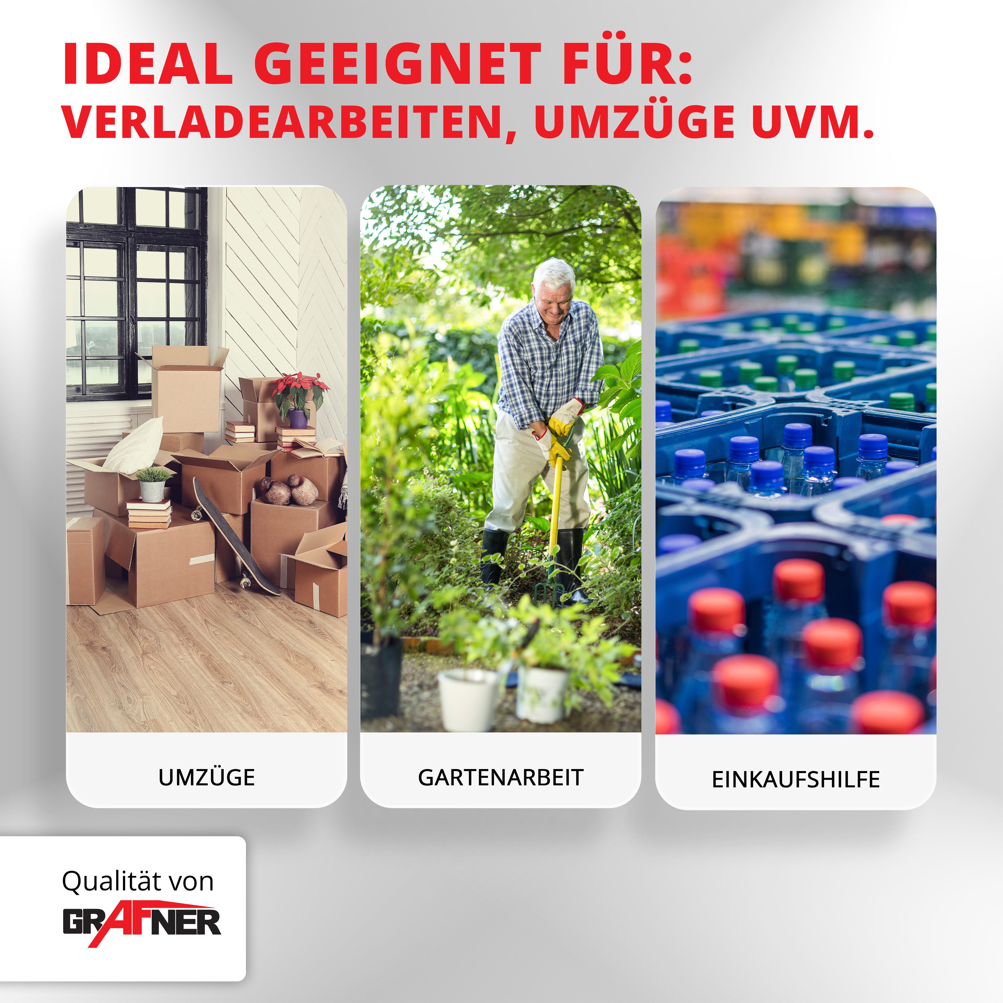 Grafner hand truck, 200kg capacity, extendable/foldable, solid rubber tires, FlatFree, foldable