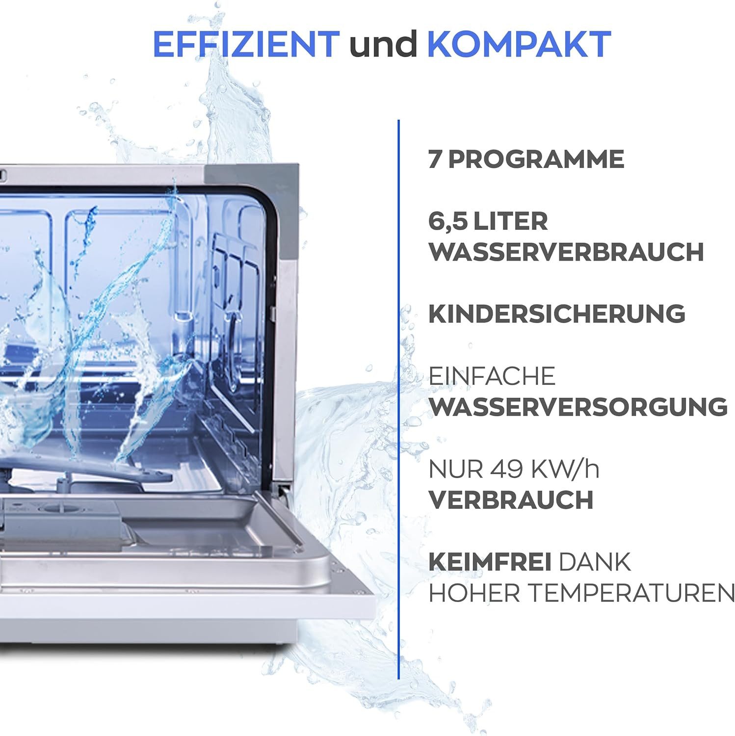 Heinrich´s Tischgeschirrspüler Mini Geschirrspüler HTG 8840, 8 l, 2 Maßgedecke, 7 Programme, kompakt, geringer Verbrauch, Mini Spülmaschine