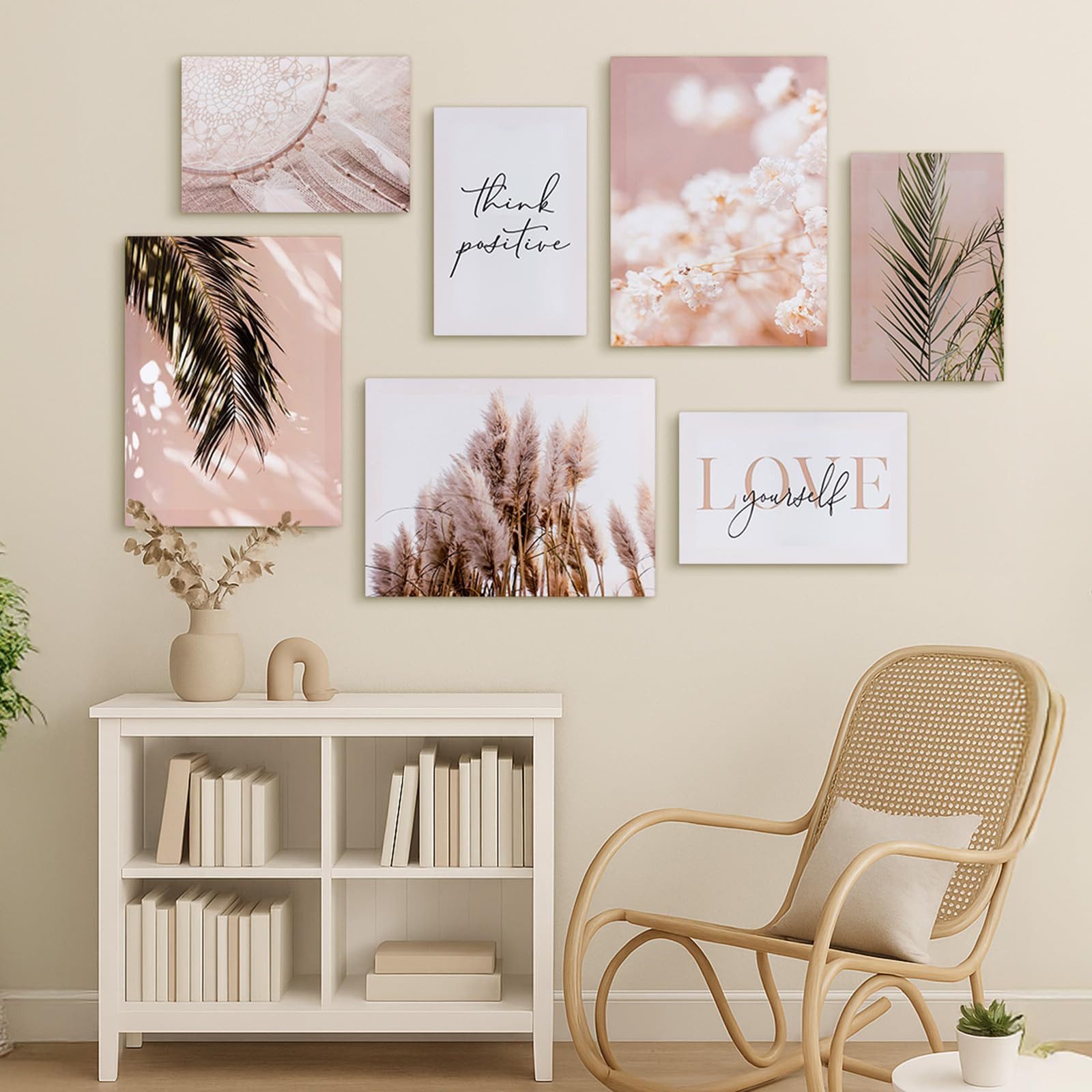 Youyijia Poster Wandbilder Boho Pampasgras 7-teiliges Poster Set,Moderne Wandbilder