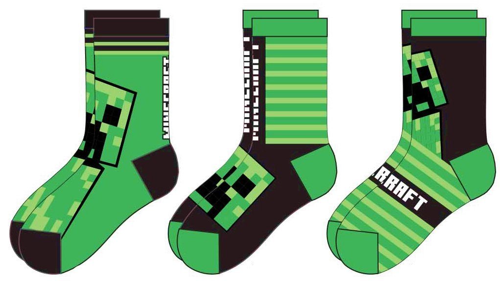 Minecraft Freizeitsocken 3x Minecraft Socken Jungen + Mädchen Strümpfe Kinder 27 28 29 30