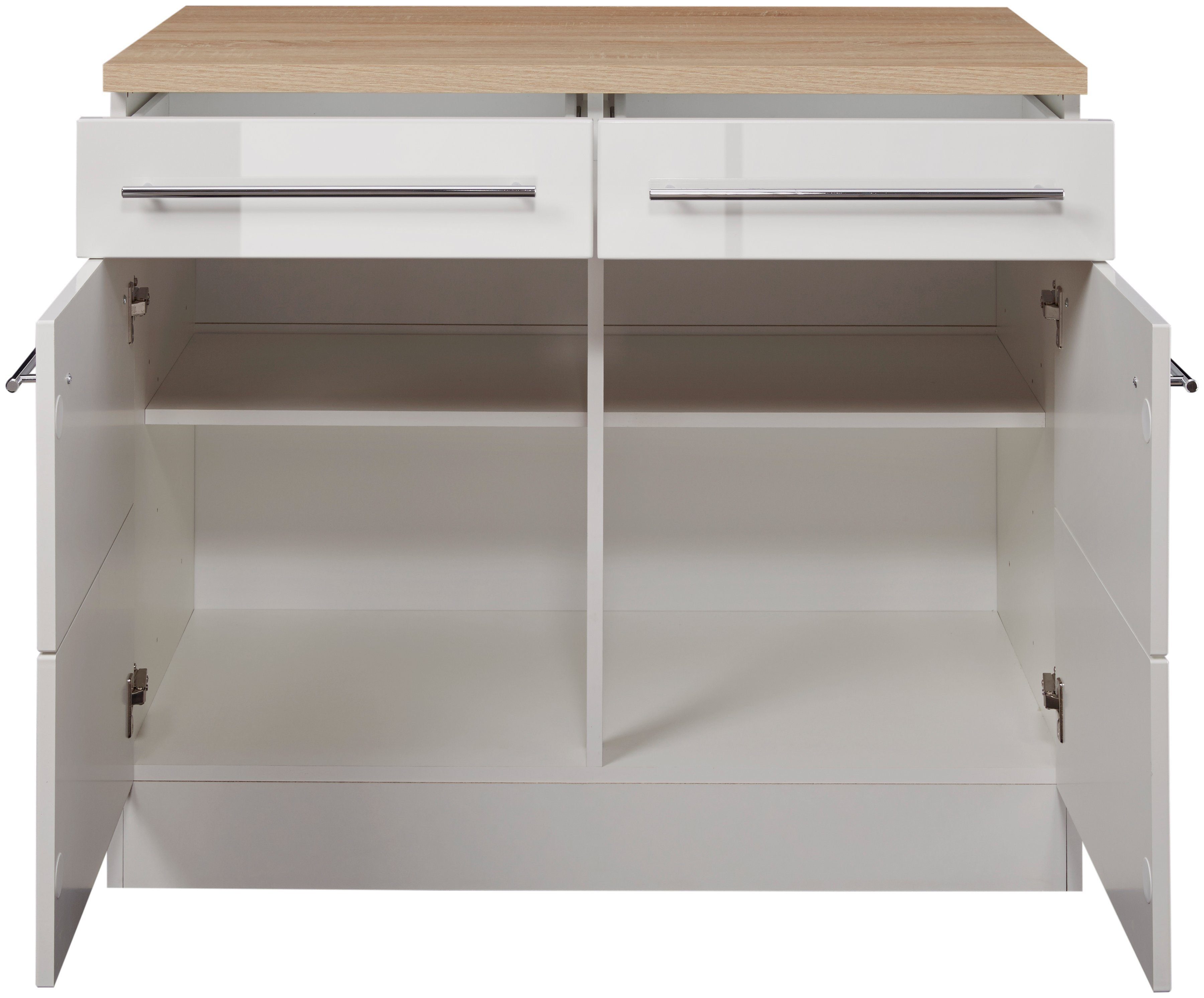KOCHSTATION Unterschrank KS-Wien Breite 100 cm, 2 Türen, 2 Schubkästen, für viel Stauraum – Bild 3 von 5