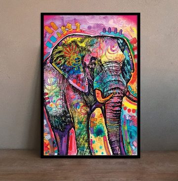 TPFLiving Kunstdruck (OHNE RAHMEN) Poster - Leinwand - Wandbild, Afrikanische Kunst - Bunter Elefant in Regenbogen Farben (Motiv in verschiedenen Größen), Farben: Leinwand bunt - Größe: 70x100cm