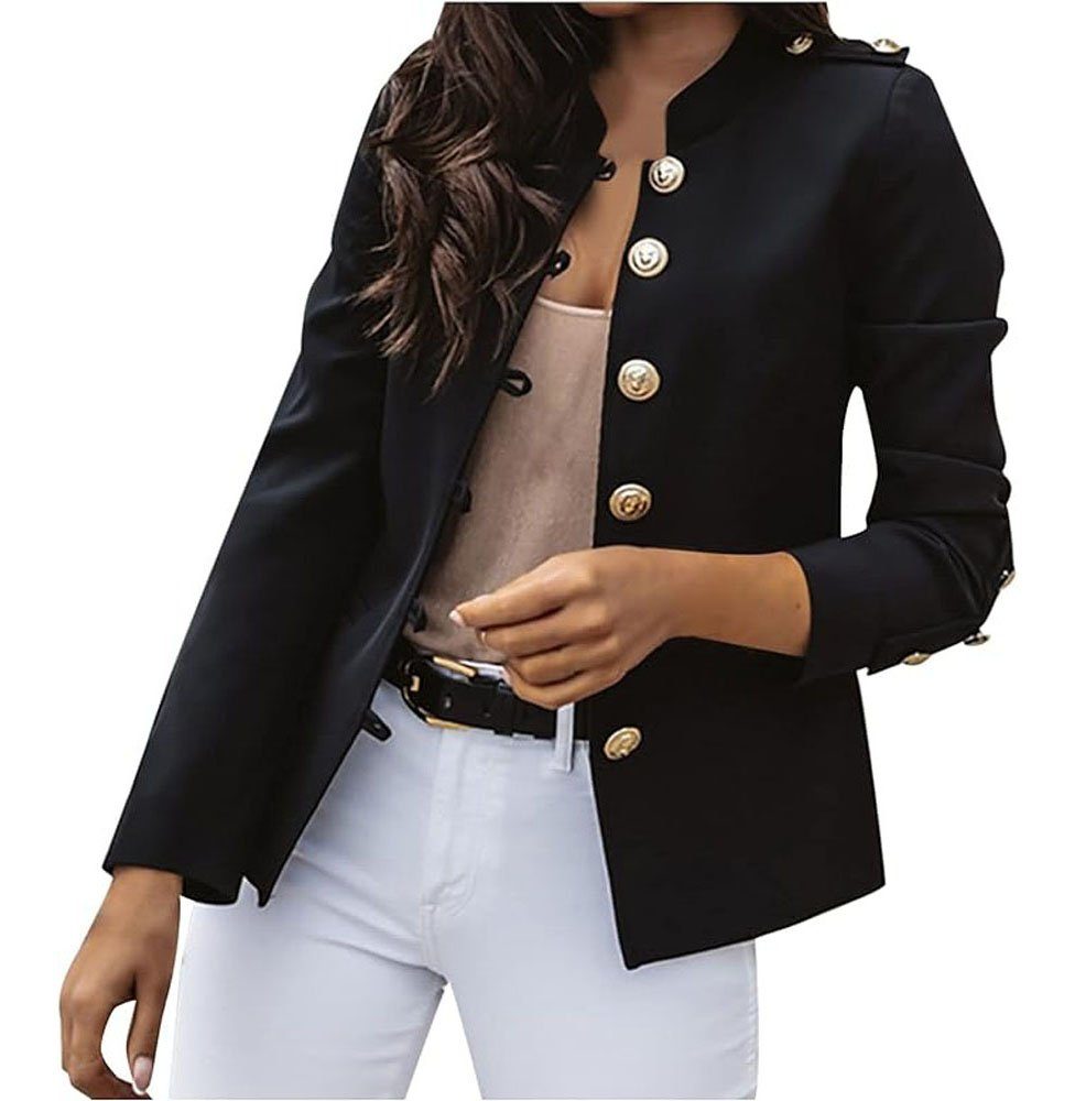 L.Ru UG Jackenblazer Sweatblazer Damen - Anzugjacke Elegant Mantel Mit  Knopfleiste (Military Coat Casual Blazer Freizeit Stehkragen) Anorak Damen