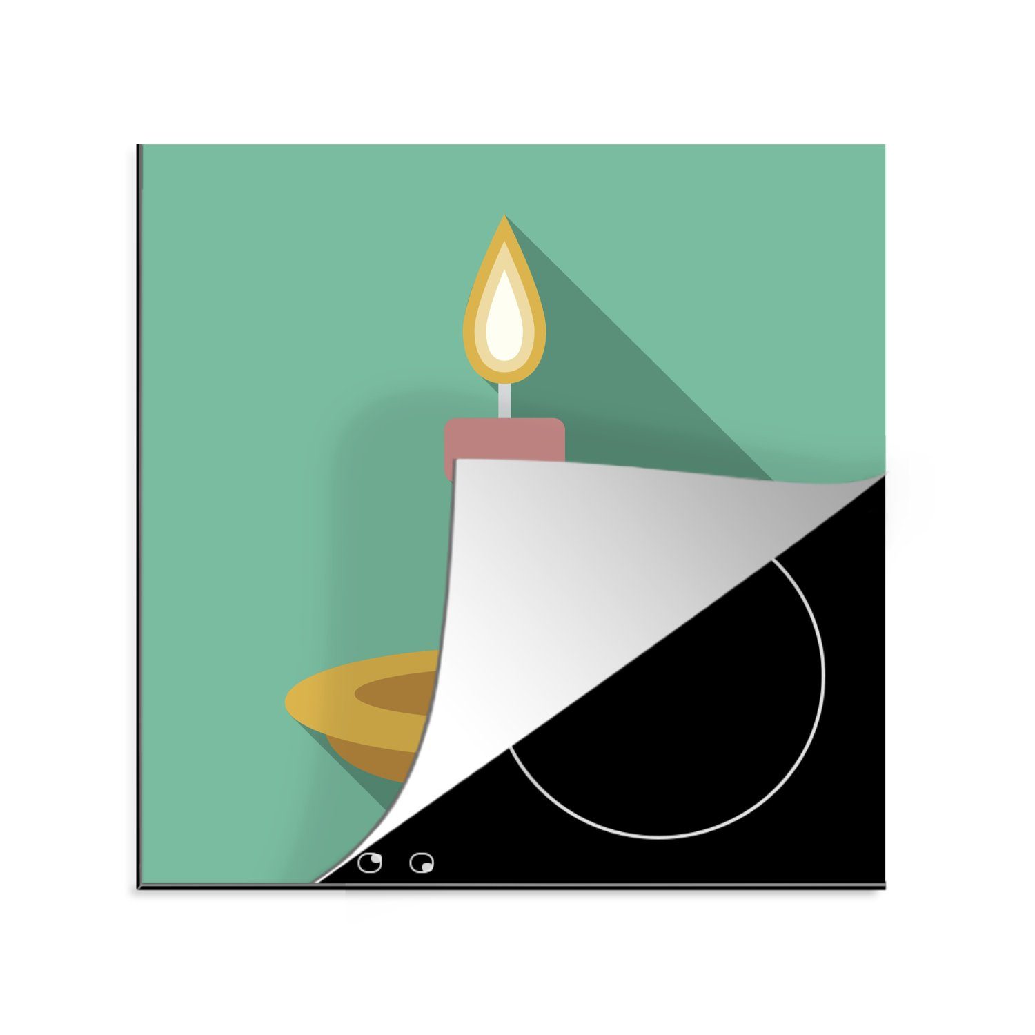 (1 Arbeitsplatte Ceranfeldabdeckung, Kerze 78x78 einer Illustration mit tlg), küche cm, einer MuchoWow Herdblende-/Abdeckplatte Vinyl, Flamme, für