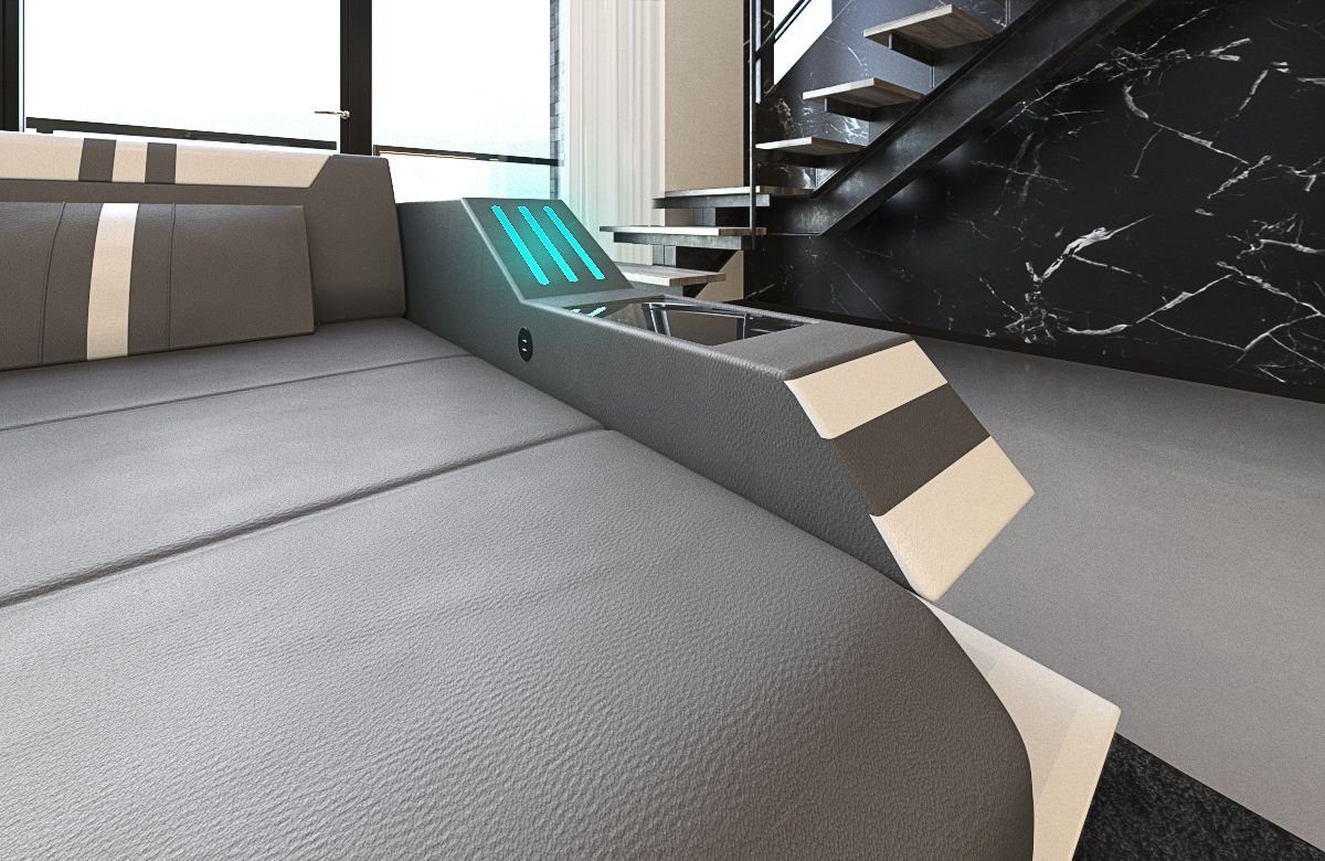 Sofa Dreams Ecksofa Ravenna L Form Leder mit Ottomane und USB, Couch, mit LED, wahlweise mit Bettfunktion als Schlafsofa, Designersofa