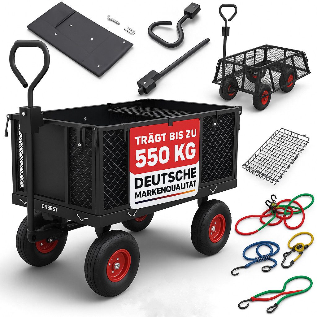 Onbest Тележки Gitterwagen mit 12 Spanngummis klappbar, bis 550 kg, 205 Liter Volumen, Wasserabweisende Innentasche