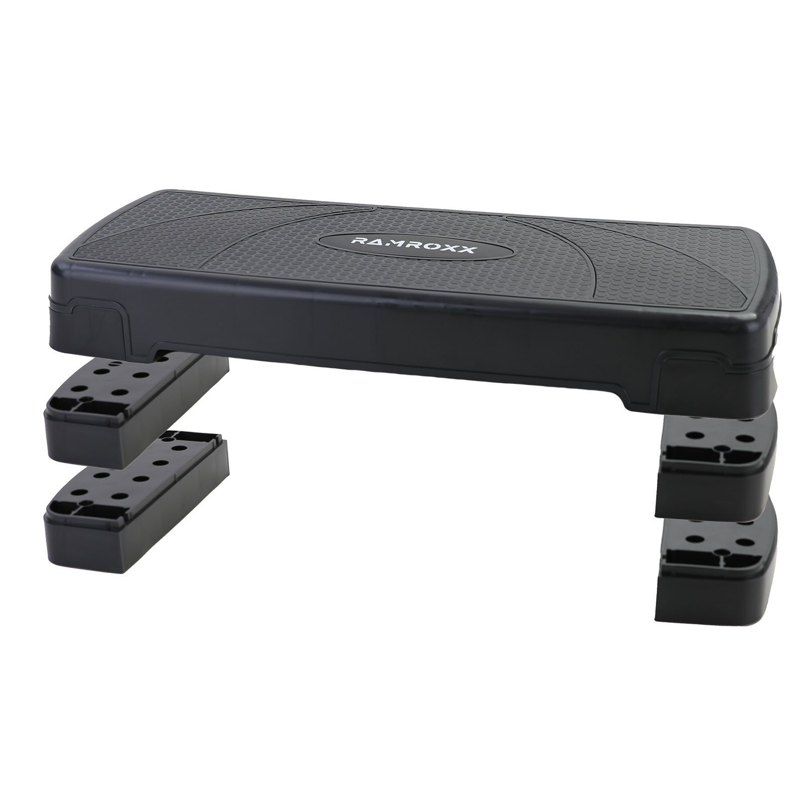 kostengünstig RAMROXX Stepper Fitness Stepboard Workout Stepper Stufen 80x30cm Steppbrett Schwarz 3