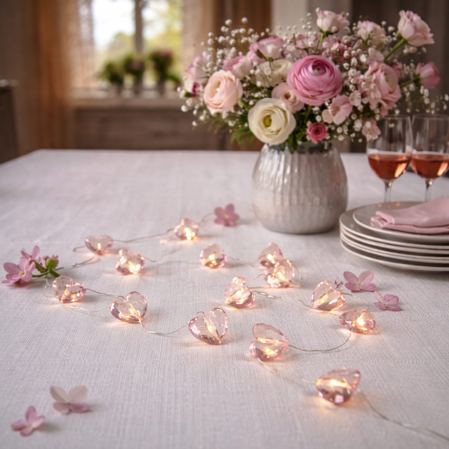 MARELIDA LED-Lichterkette Herzen 10 rosa Herzen LED Valentinstag Liebe Muttertag Hochzeit 1,65m, 12-flammig