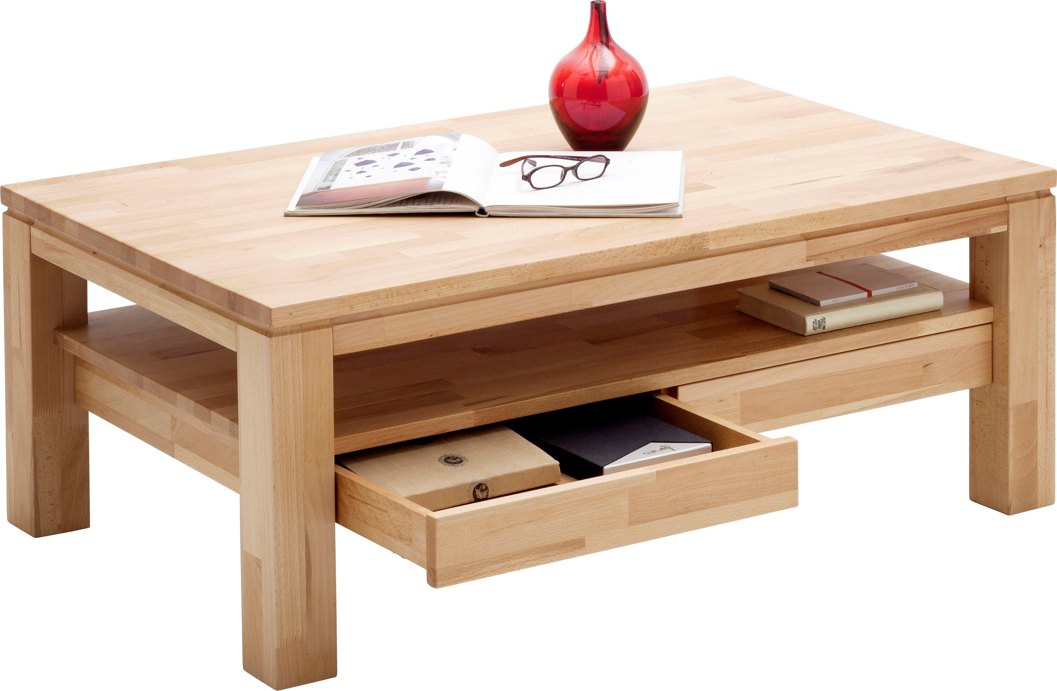 MCA furniture Couchtisch, Couchtisch Schubladen mit Massivholz