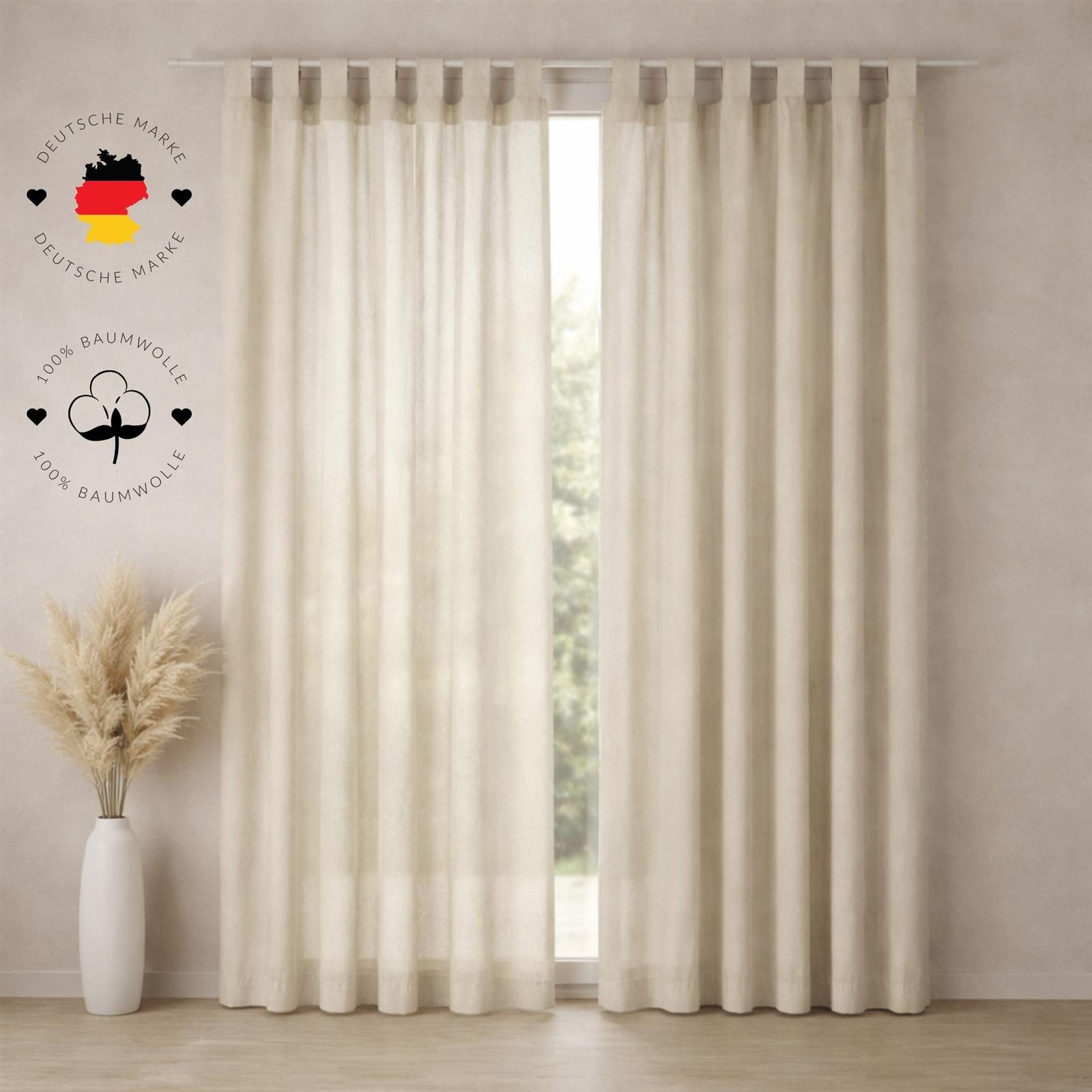 Carpe Sonno Gardine Schlaufenschal blickdicht 145x250 cm 100% Baumwolle Schlaufengardine (2 St), Schlaufen, blickdicht, Baumwolle, Schiebegardinen 2er Set für Wohnzimmer Schlafzimmer - Leinen