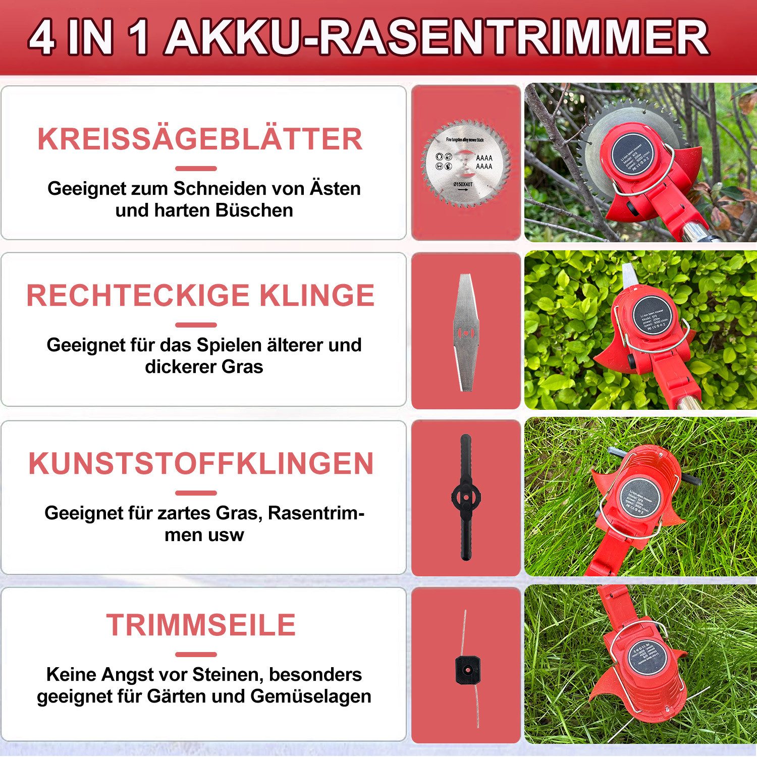 OUTIGO Akkurasenmäher Akku-Rasentrimmer, 2 Akkus und 4 Messertypen, Zwei 21 günstig online kaufen