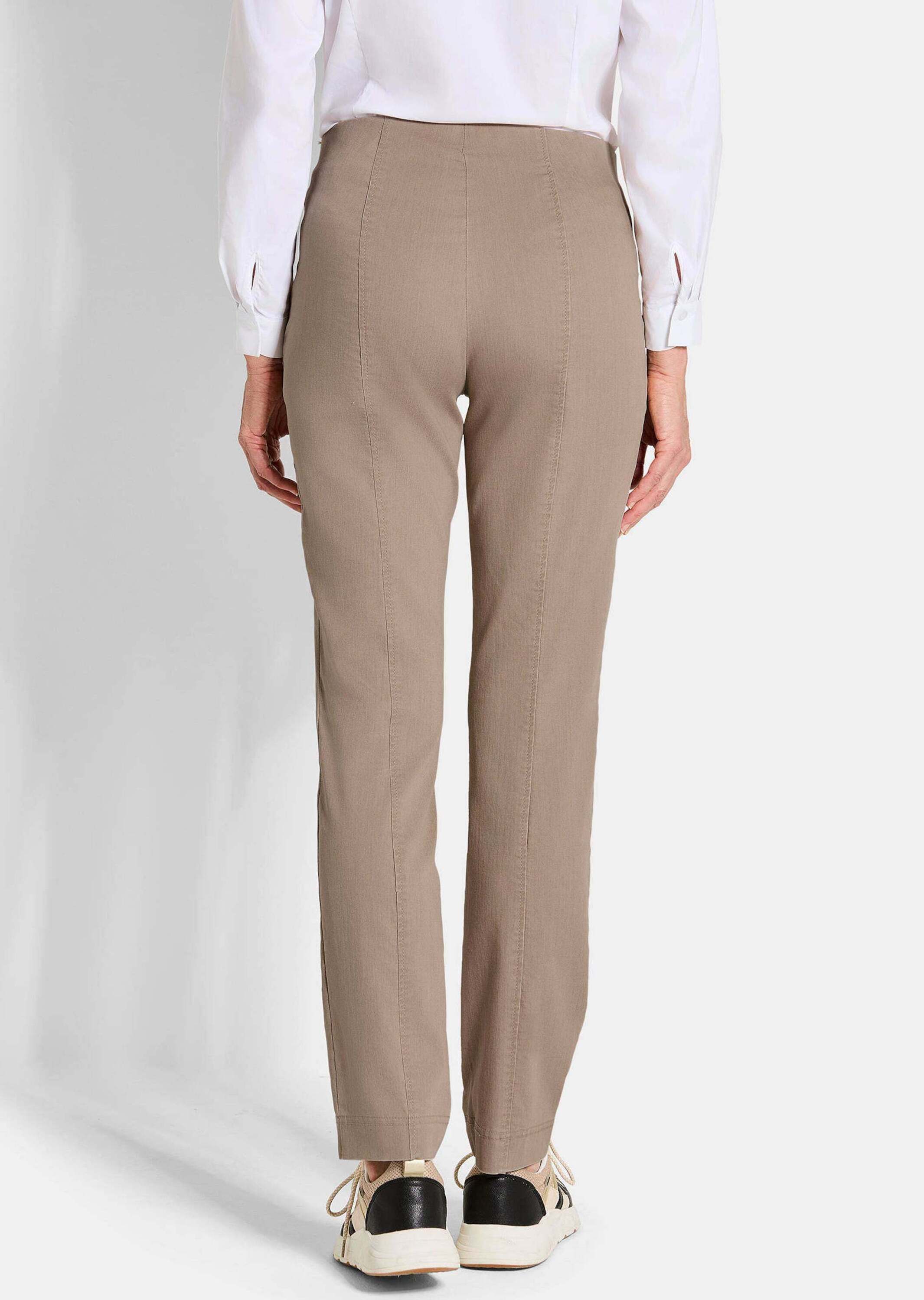 GOLDNER Stoffhose Jerseyhose mit Schlupfbund Stoffhose mit Reißverschluss-Optik und Knöchellänge
