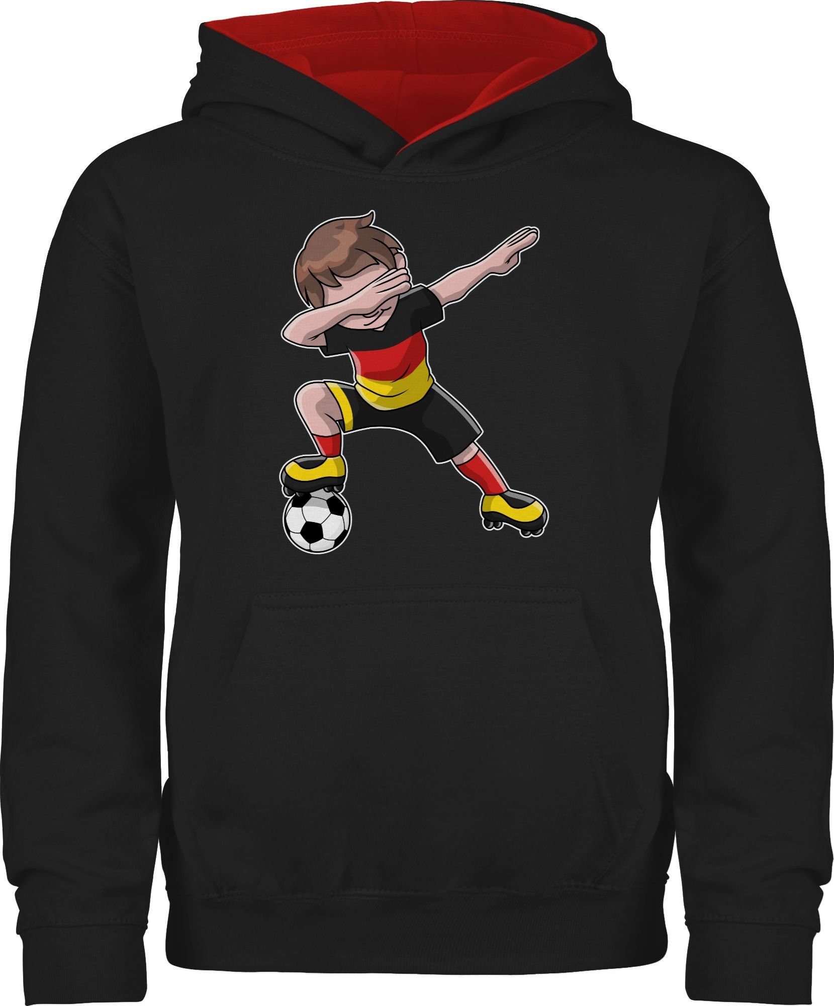 Kinder Fußballspieler Shirtracer Fussball 1 Hoodie 2024 Schwarz/Rot Dabbing EM Junge