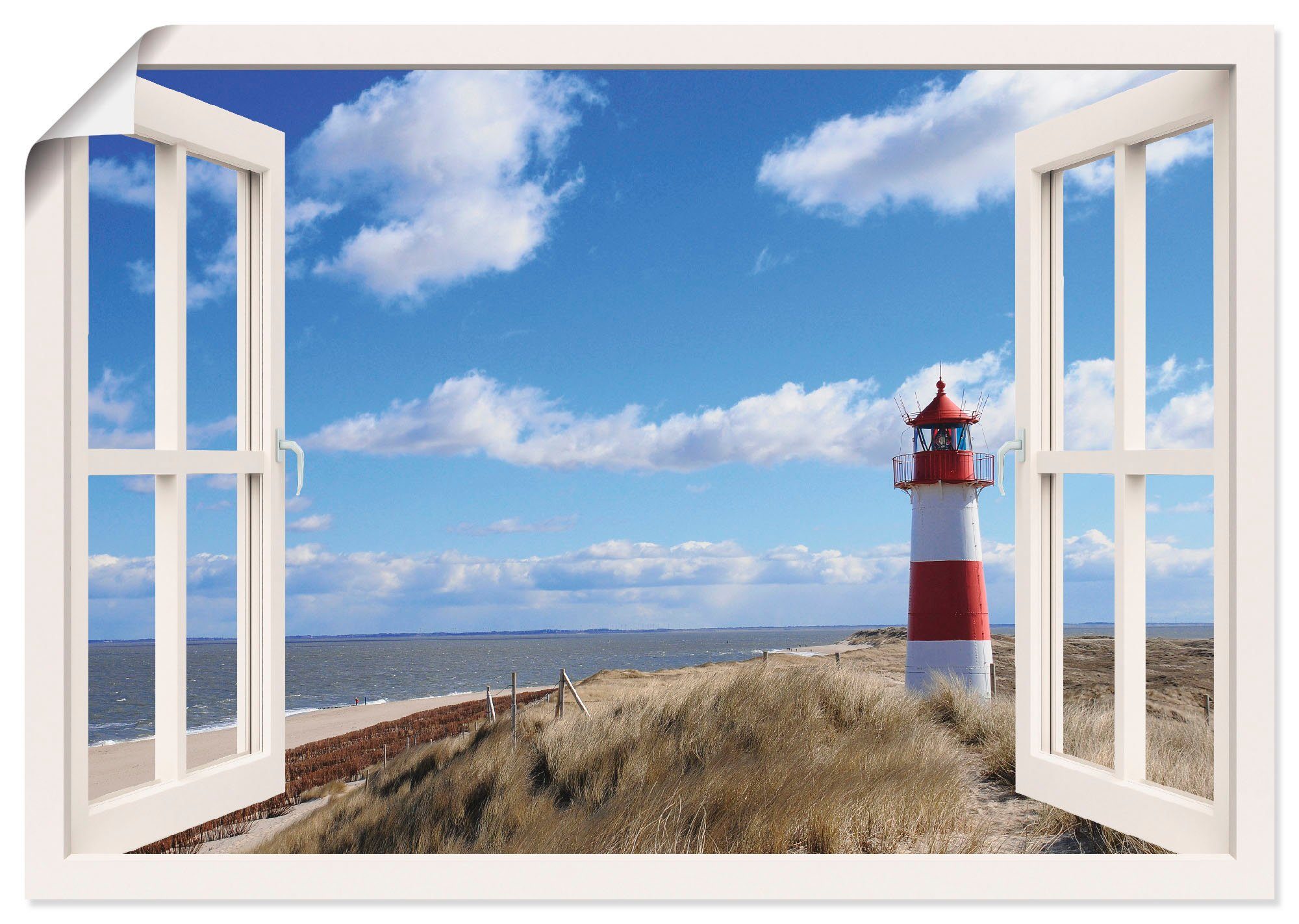 Artland Wandbild Fensterblick - Leuchtturm Sylt, Fensterblick (1 St), als Leinwandbild, Wandaufkleber oder Poster in versch. Größen