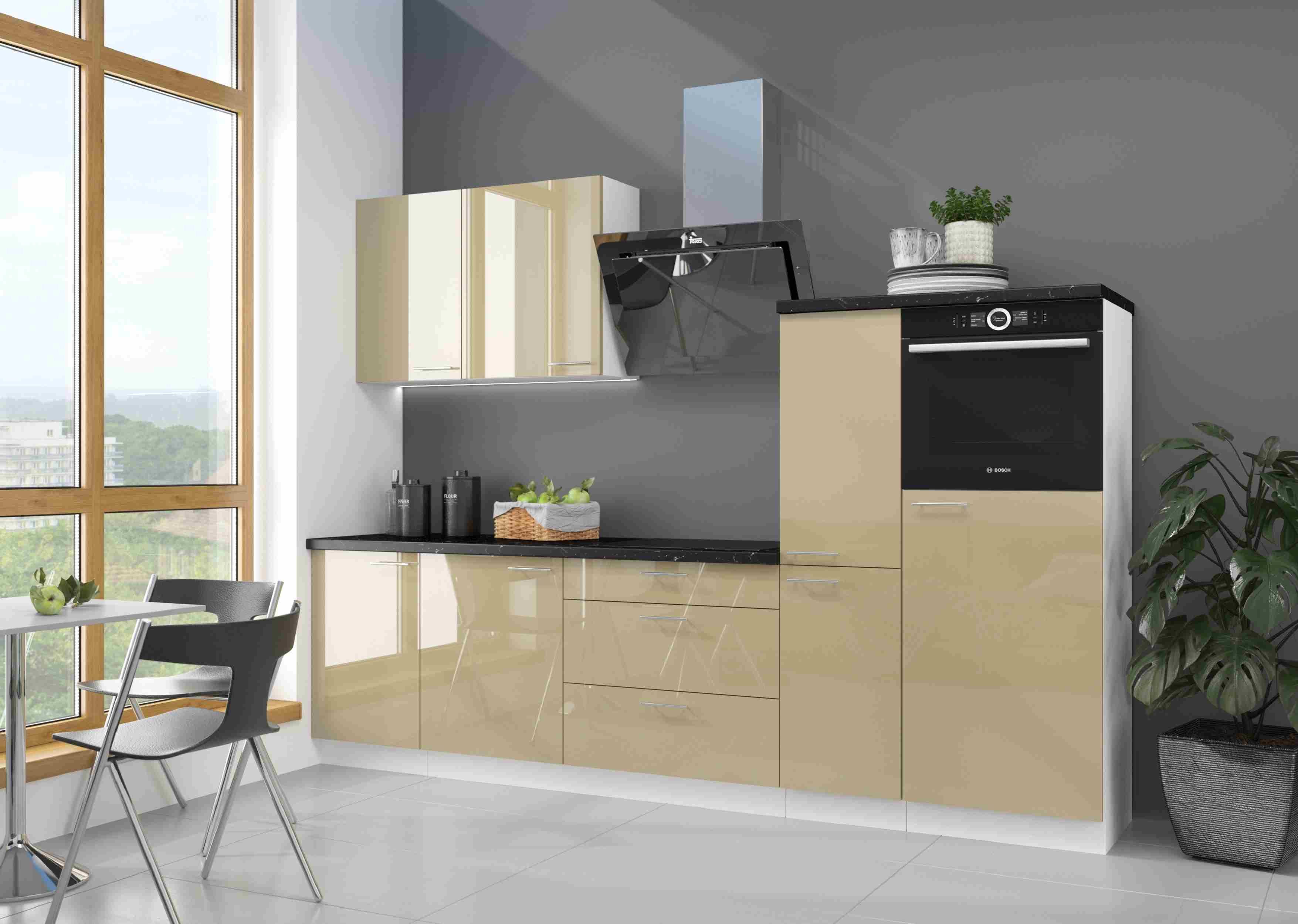 Furnix Küche Vivonne Einbauküche 270 cm Küchenzeile Hochglanz ohne E-Geräte, Maße 270x162x60 cm, ästhetisch & pflegeleicht