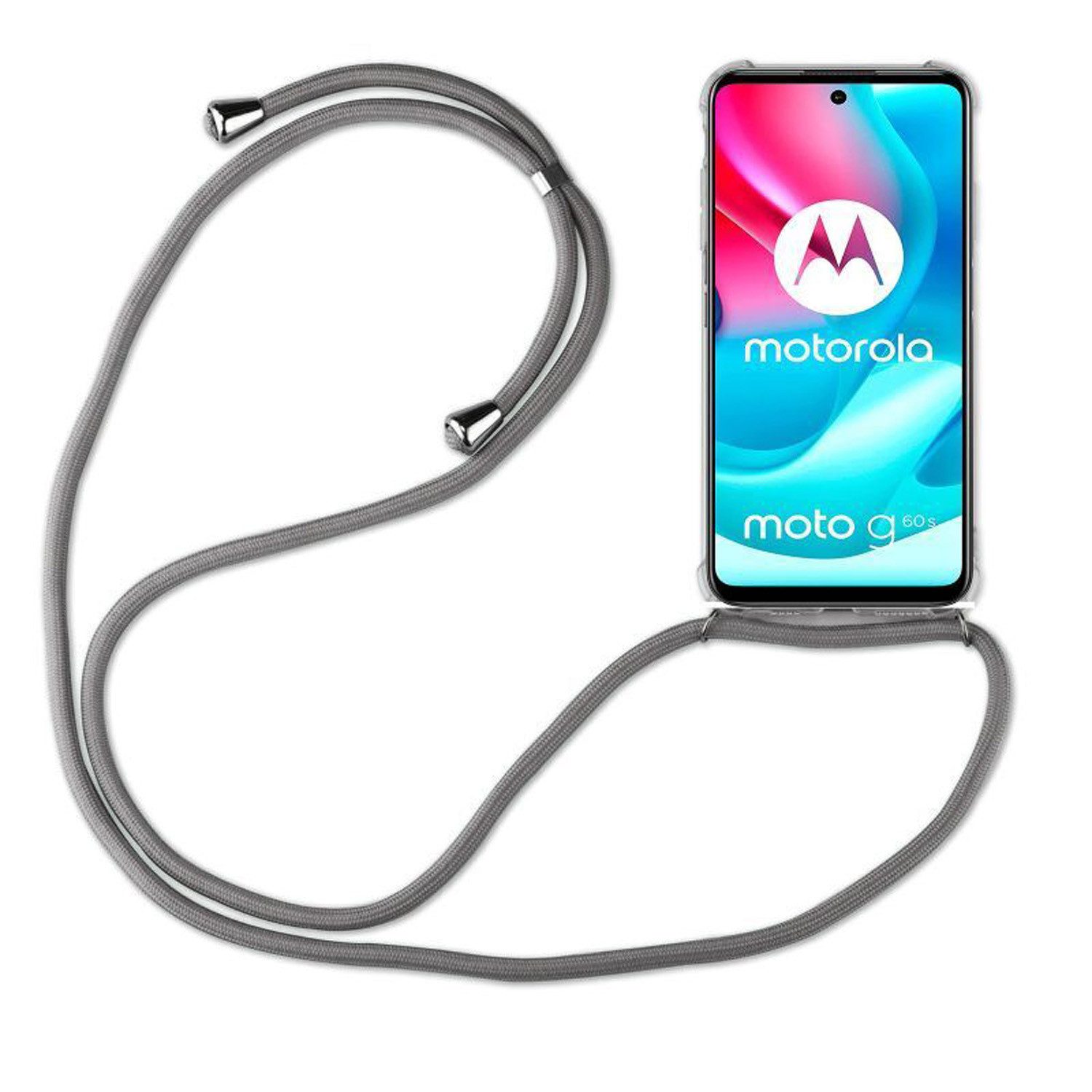 betterfon Handykette für Motorola Moto G60S Handyhülle mit Band & Kordel Bumper Grau, Hände frei – mit Silikonhülle & Schnur für flexiblen Alltag