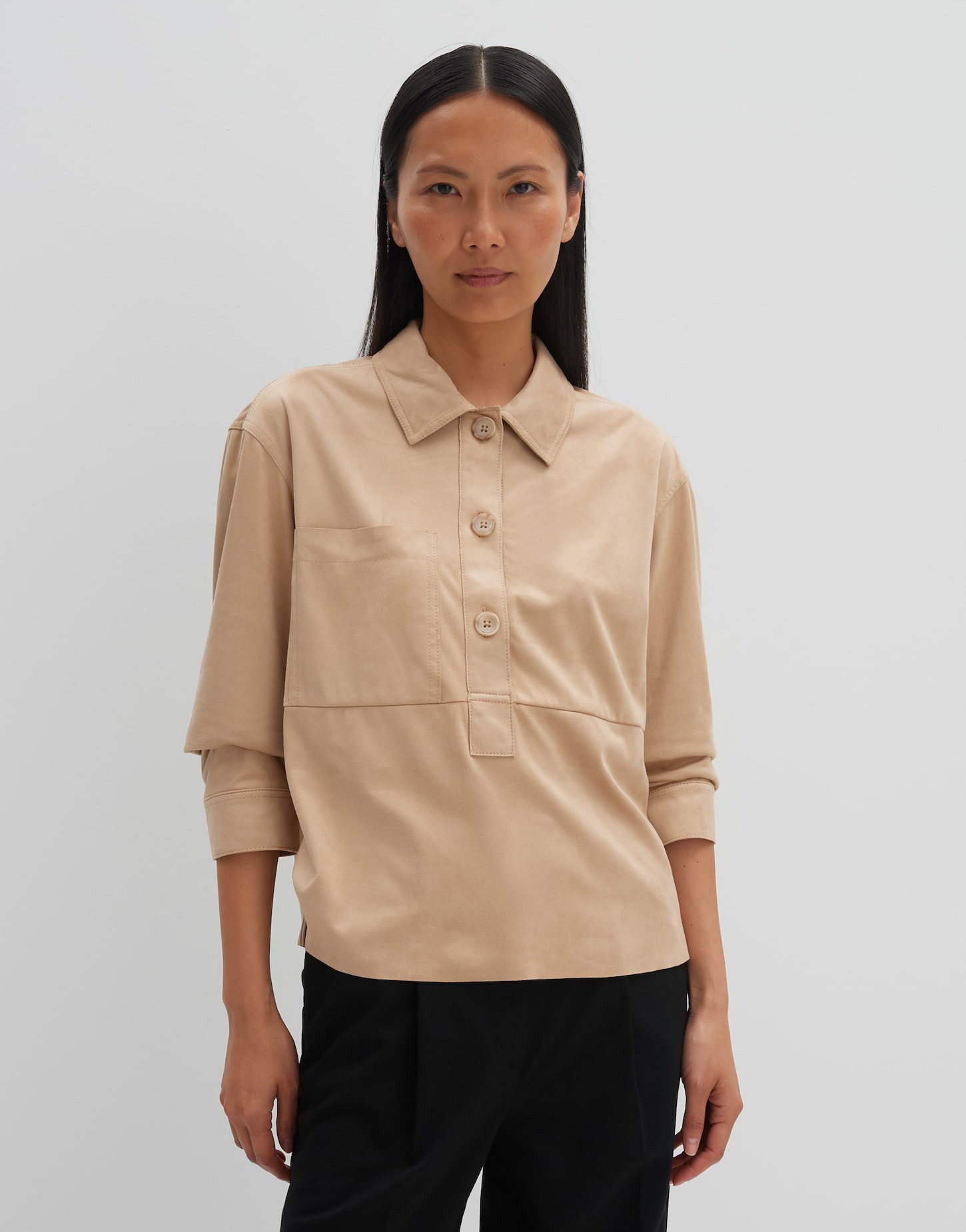Langarmbluse Bluse ZELURA Regular in Veloursleder Optik
