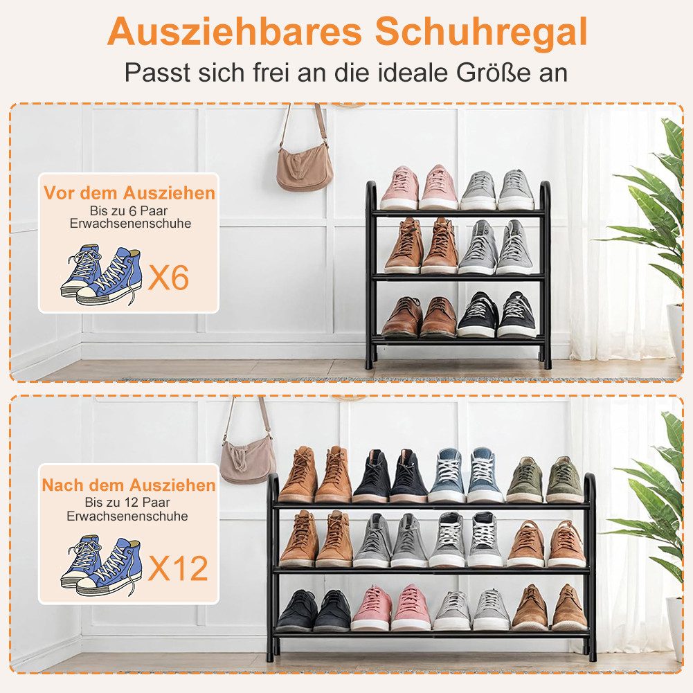 OSTWOLKE Schuhregal Expandable Schuhregal 3 Ebenen Adjustable Schuhaufbewahrung 43 - 78cm, Metall, Platzsparend für Diele, Flur – Bild 2 von 5