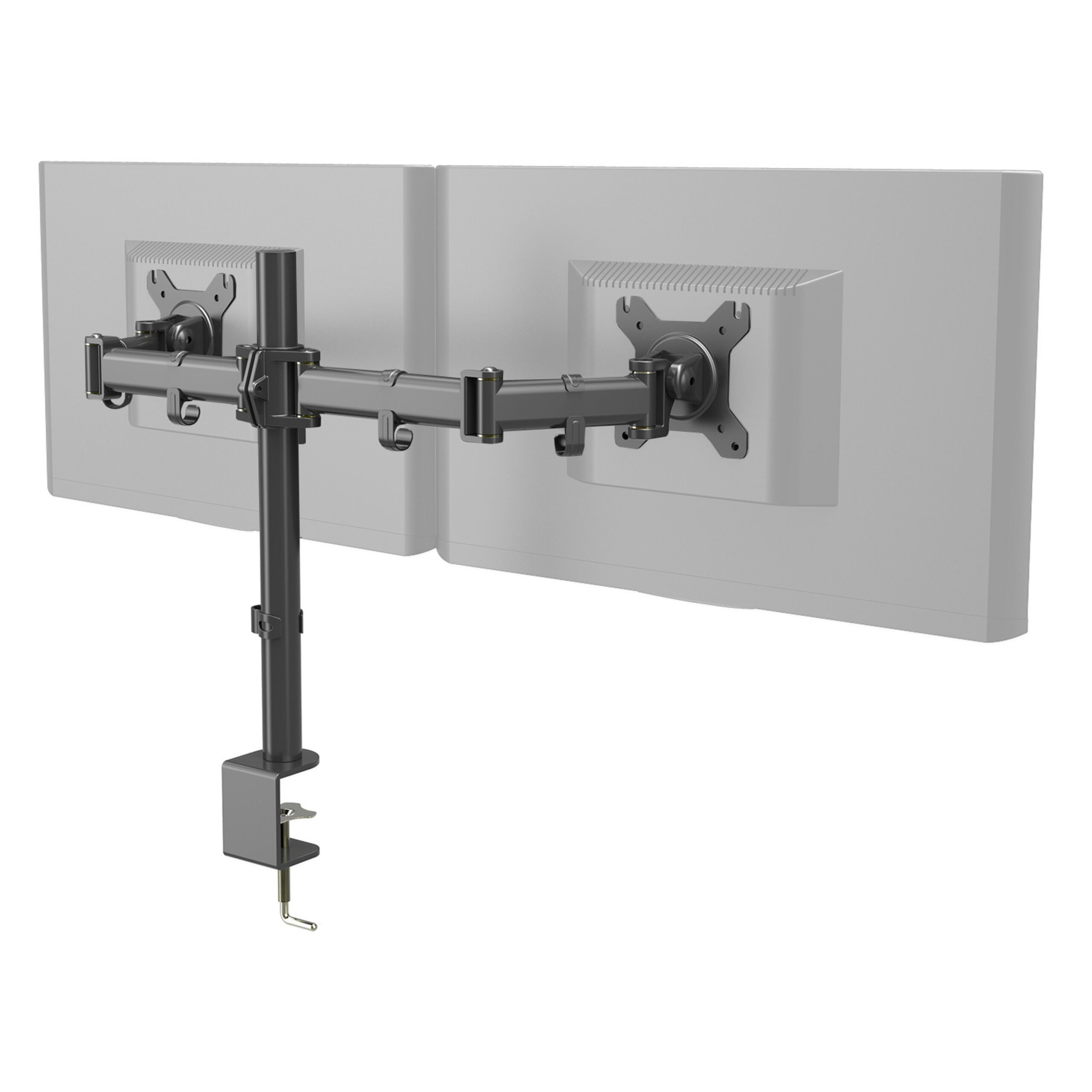 hjh OFFICE Monitor-Halterung Monitorhalterung Vm-Mf2 Stahl, (bis 27 Zoll, Monitorarm mit Kabelmanager, drehbar, schwenkbar, höhenverstellbar)