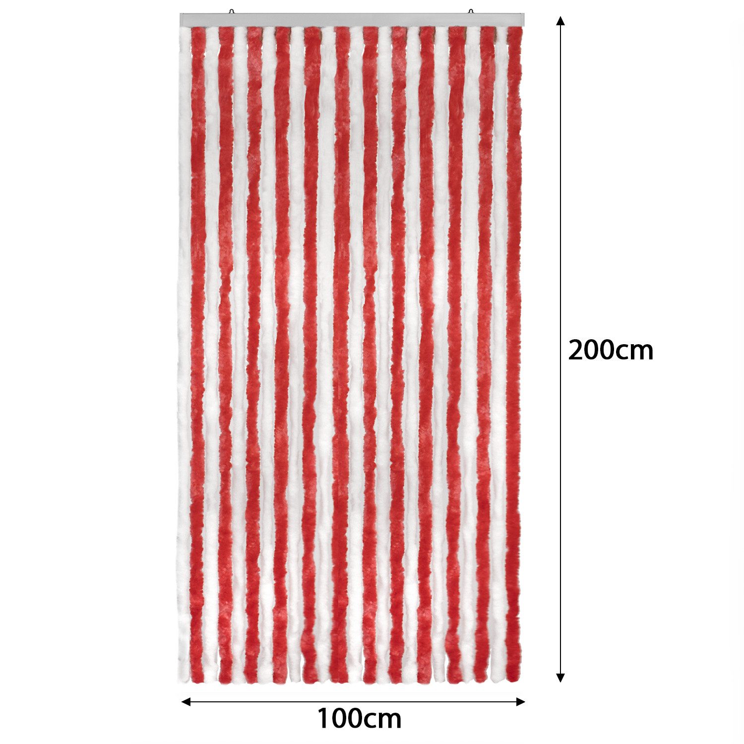 Moritz Türvorhang Flauschvorhang 100 x 200 cm rot weiß (1 St), Hakenaufhängung, Chenille Vorhänge Camping Türvorhang Wohnwagen Wohnmobil Zubehör