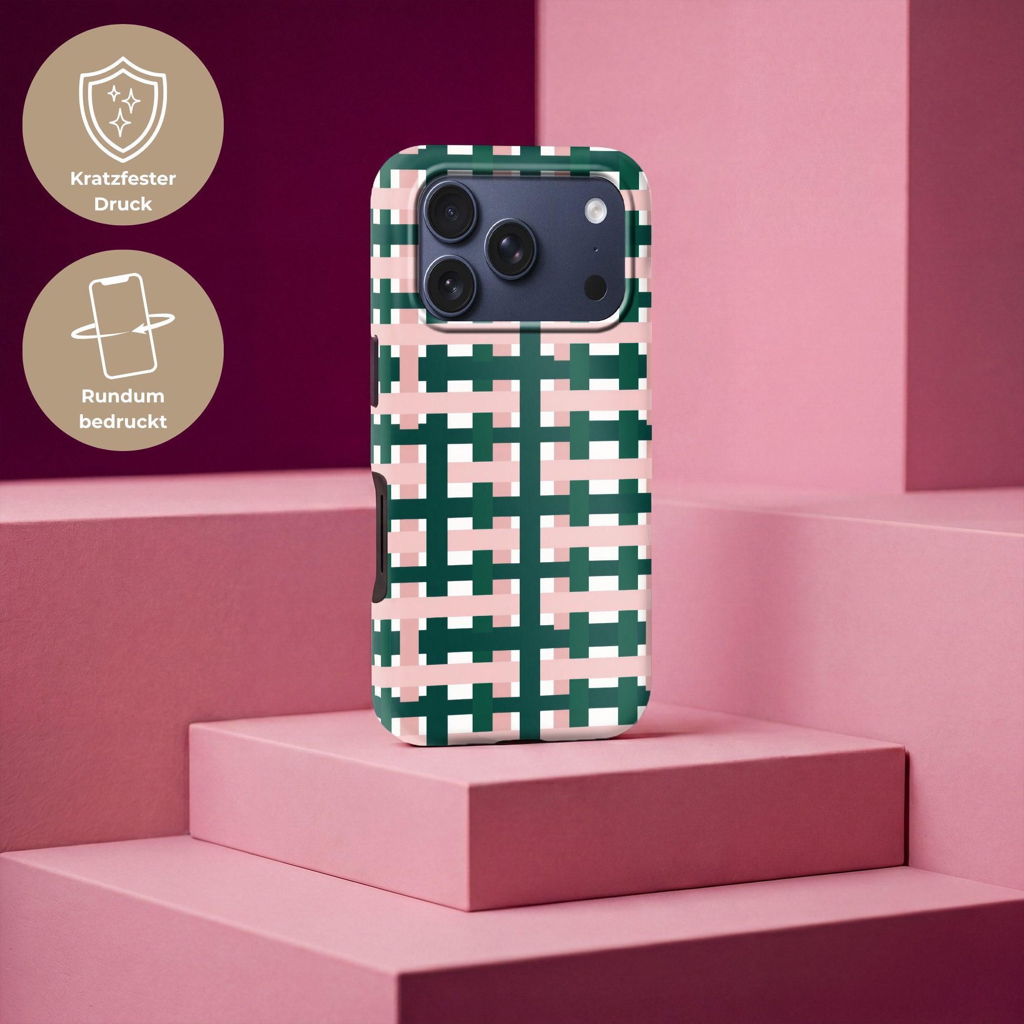 OnlyWow Handyhülle Magsafe für Apple iPhone 17 Pro Zopfmuster - Grün - Rosa - Grafik, Handy Case, Hardcase, Stoßfest, Bumper Case