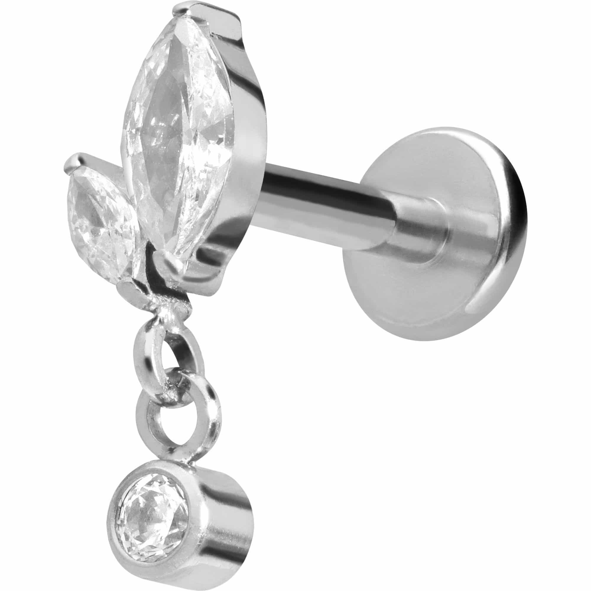 PIERCINGLINE Piercing-Set Titan Labret mit Innengewinde KNOSPE + KRISTALL (Labrets, 1-tlg)