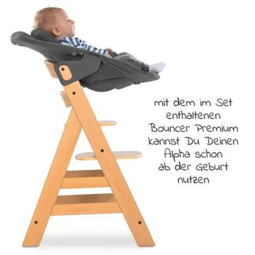 Hauck Hochstuhl Alpha Plus Natur Newborn Set, Holz Babystuhl ab Geburt inkl. Aufsatz für Neugeborene & Sitzauflage