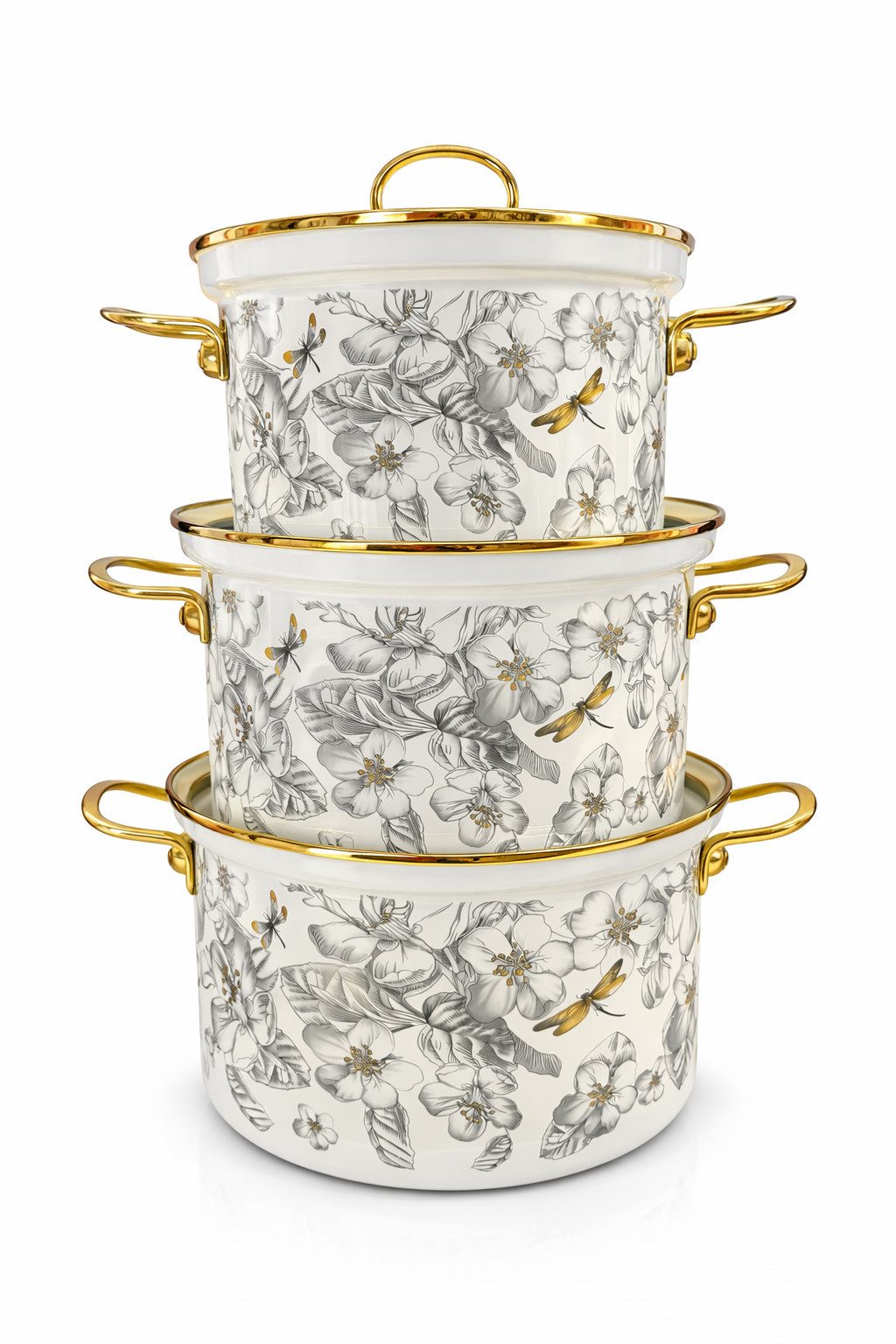 Zilner Topf-Set Kollektion emaillierter Töpfe, klassischen Natur inspirierten Designs, Aluminiumguss, Emaille (6-tlg., Die perfekte Geschenkidee für jeden Anlass)