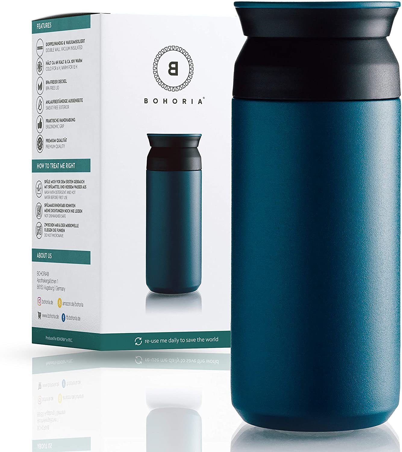 BOHORIA Thermobecher Thermobecher UrbanMug Edelstahl Thermo-Becher Travel Mug 360 ml