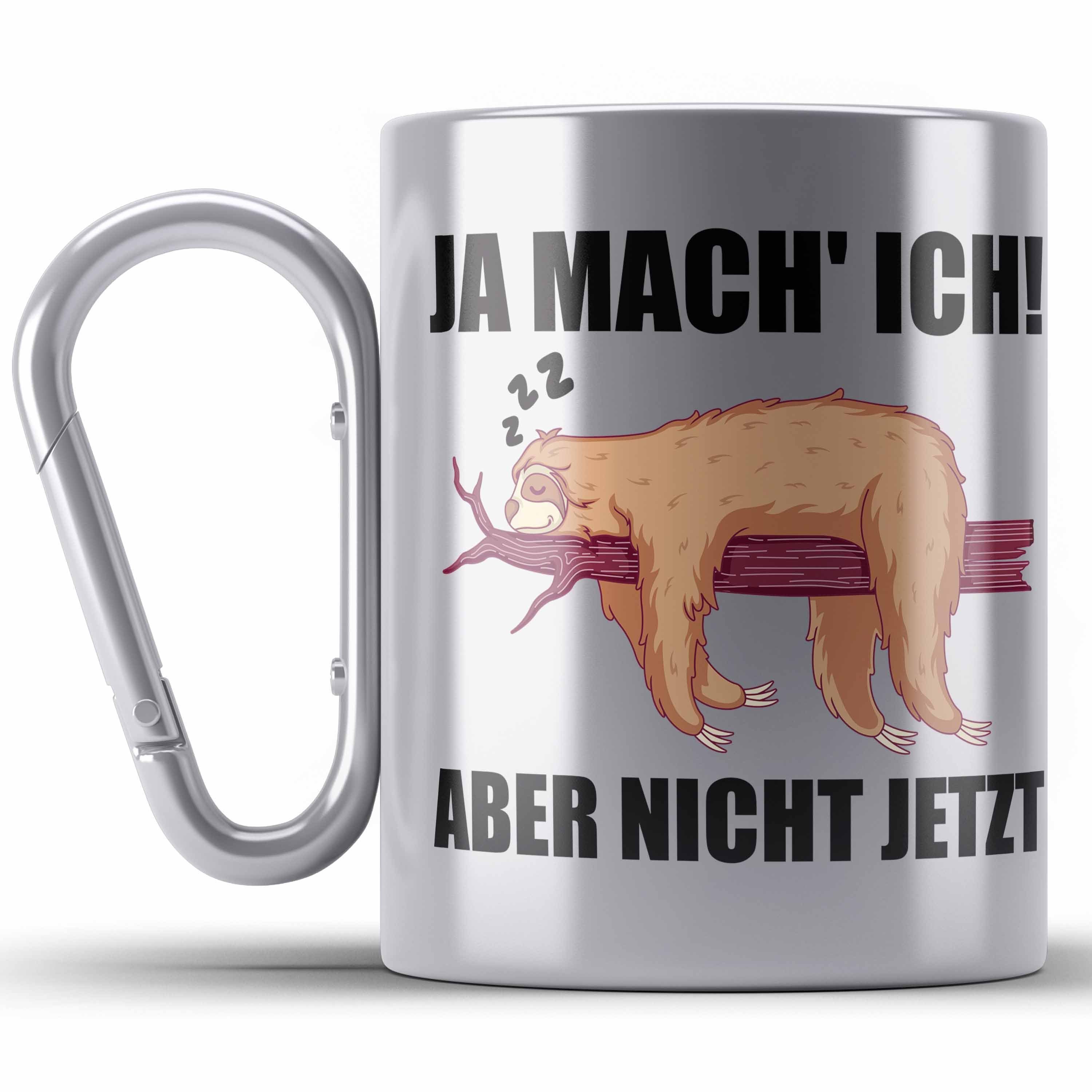 Thermotasse Trendation Edelstahl für Mitarbeiter Geschenk Lustige Silber Arbei Faultier Tasse Spruch