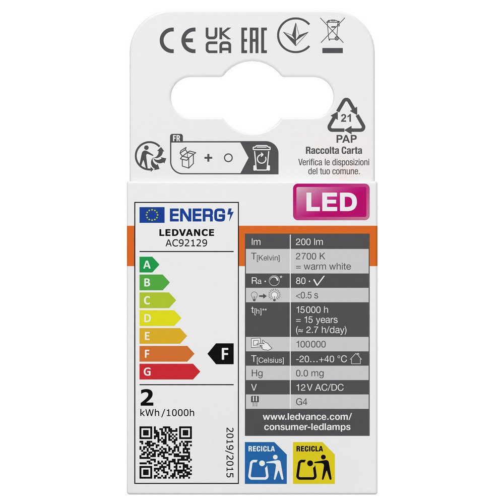 Osram LED-Leuchtmittel OSRAM 4099854762376 LED EEK F (A - G) G4 Stiftsockel 2 W Warmweiß nic