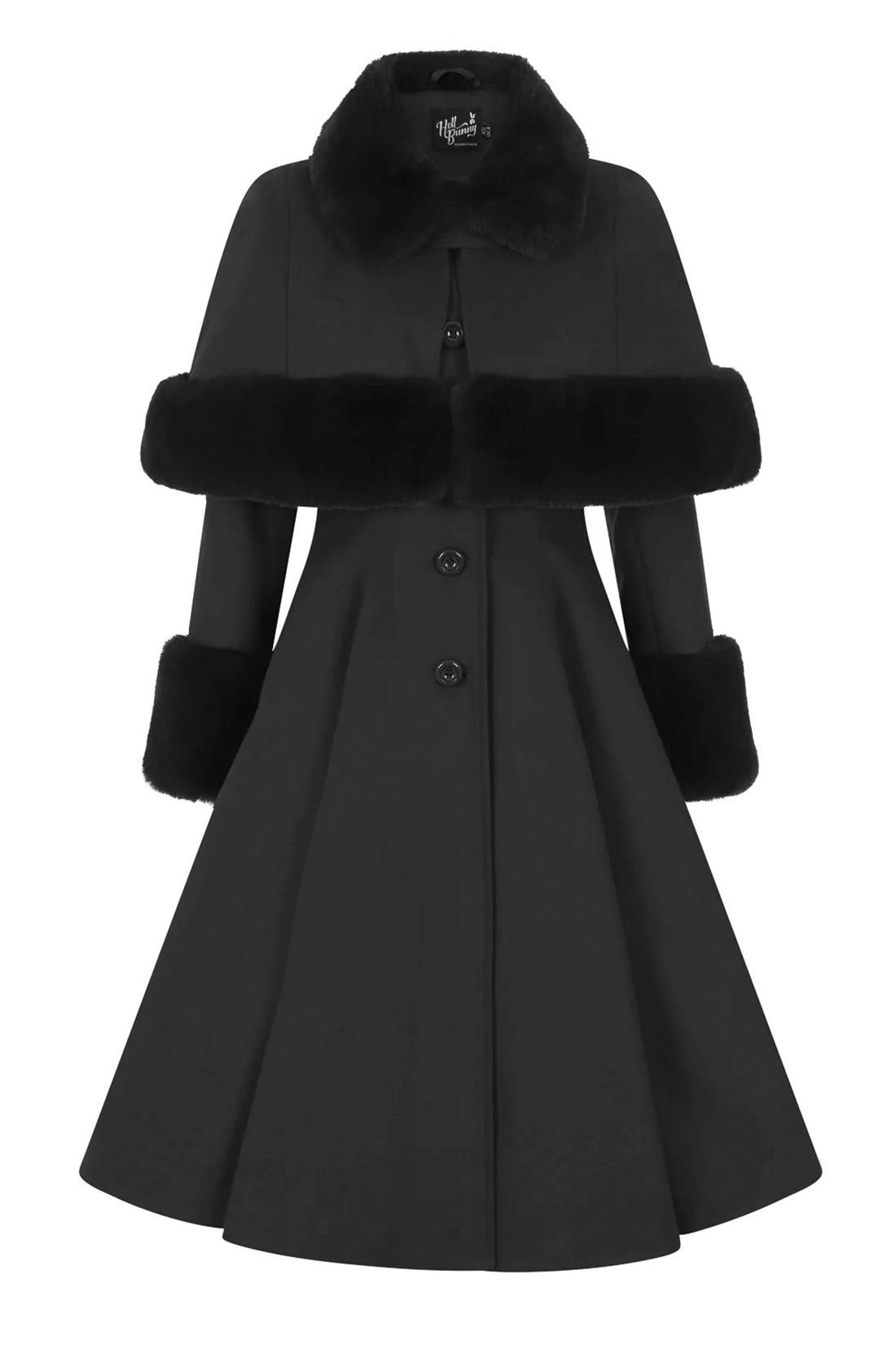 Hell Bunny Wintermantel Capulet Coat Schwarz Kunstfell Retro Vintage Winter günstig online kaufen