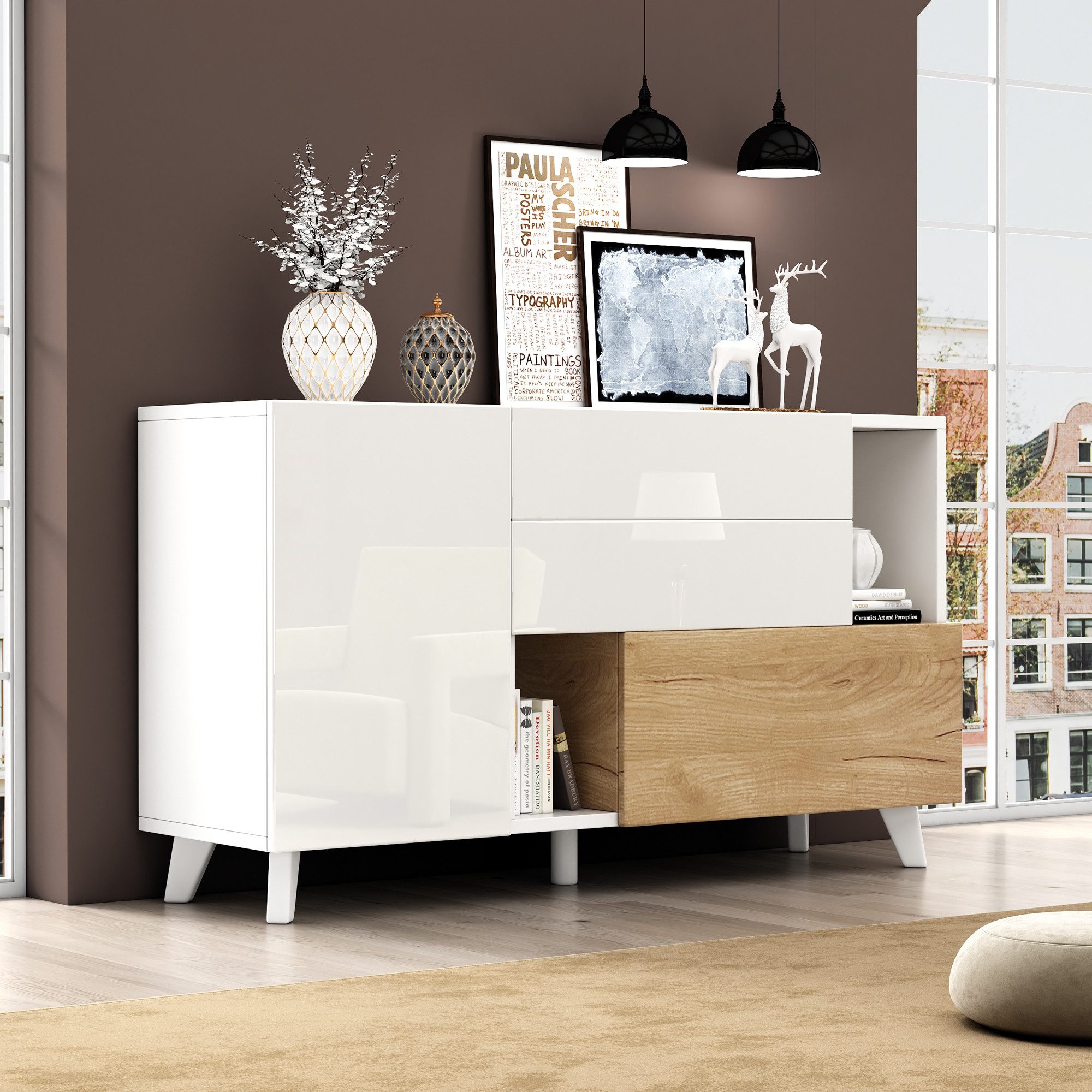 HAUSS SPOLE Sideboard Hochglänzendes Sideboard mit Stauraum, moderner Wohnz günstig online kaufen