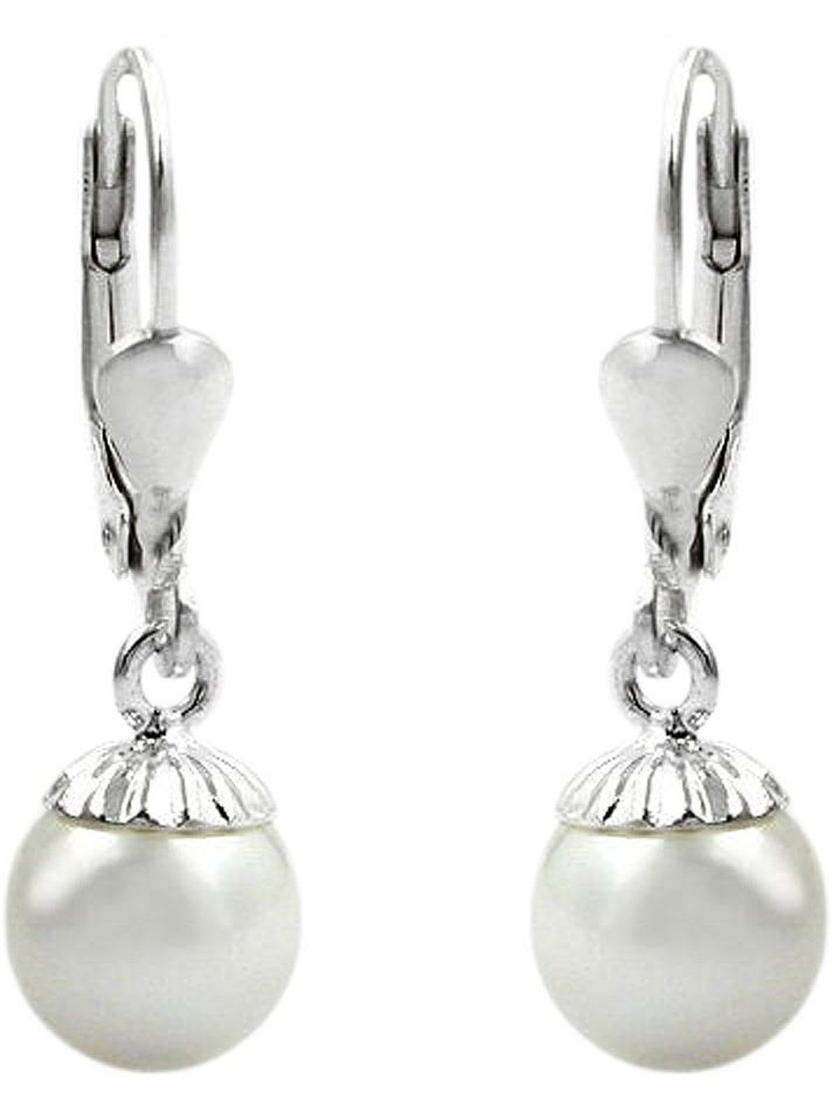 Hänger Imitat-Perle Silber 925 mit Gallay Ohrhänger 24x7,5mm (1-tlg) Ohrringe Paar Ohrhänger