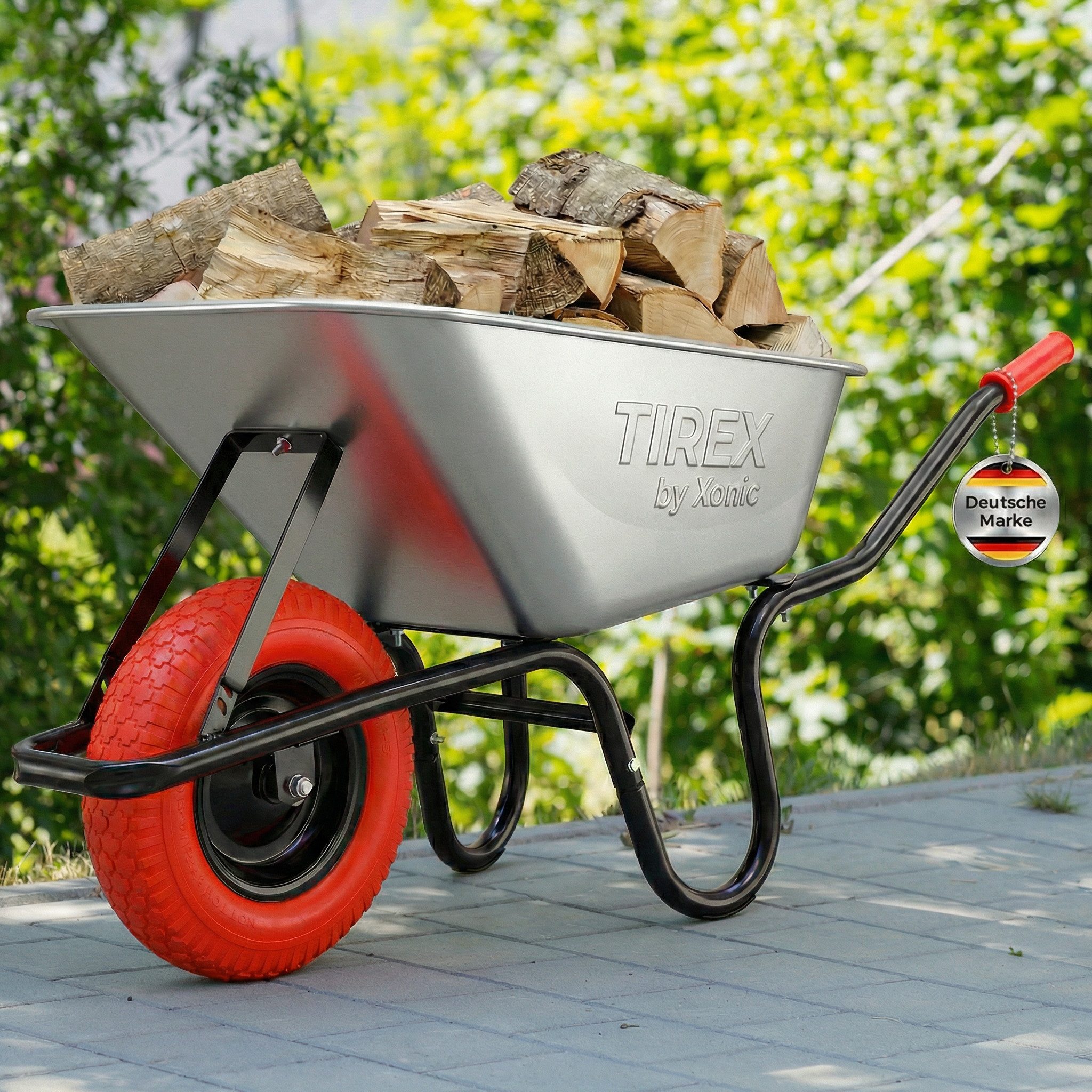 Xonic Schubkarre TIREX by xonic® Schubkarre – Verzinkte Wanne bis 250kg Rot-Silber