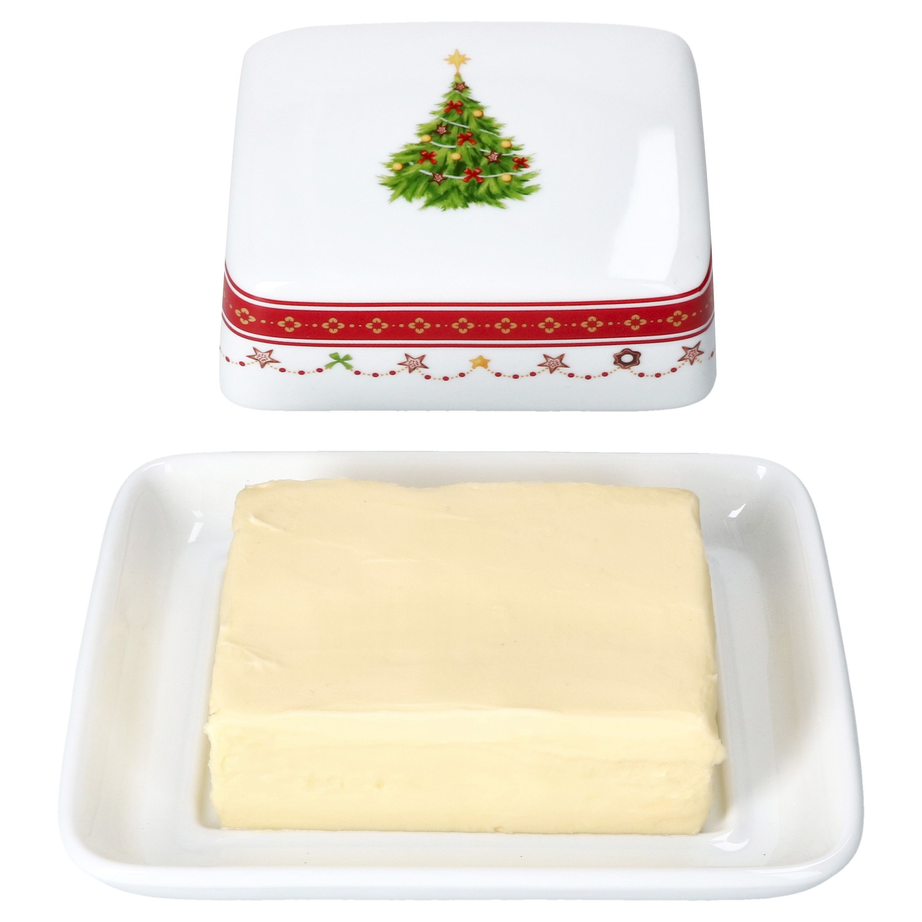 MamboCat Butterdose Weihnachtstraum Butterdose mit Deckel für 250g Butter Weihnachten, Porzellan